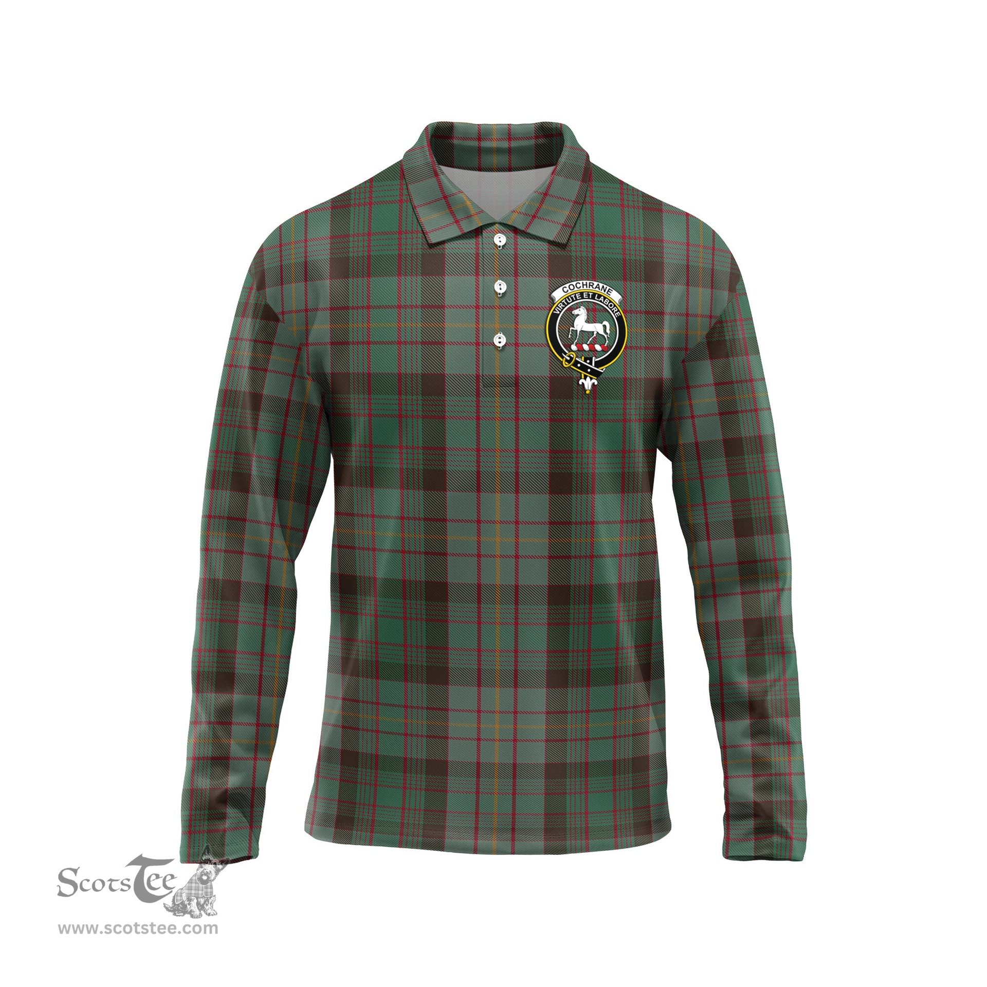 Scottish Cochrane Hunting Clan Crest Tartan Polo Long Sleeve Plaid Polo Shirt