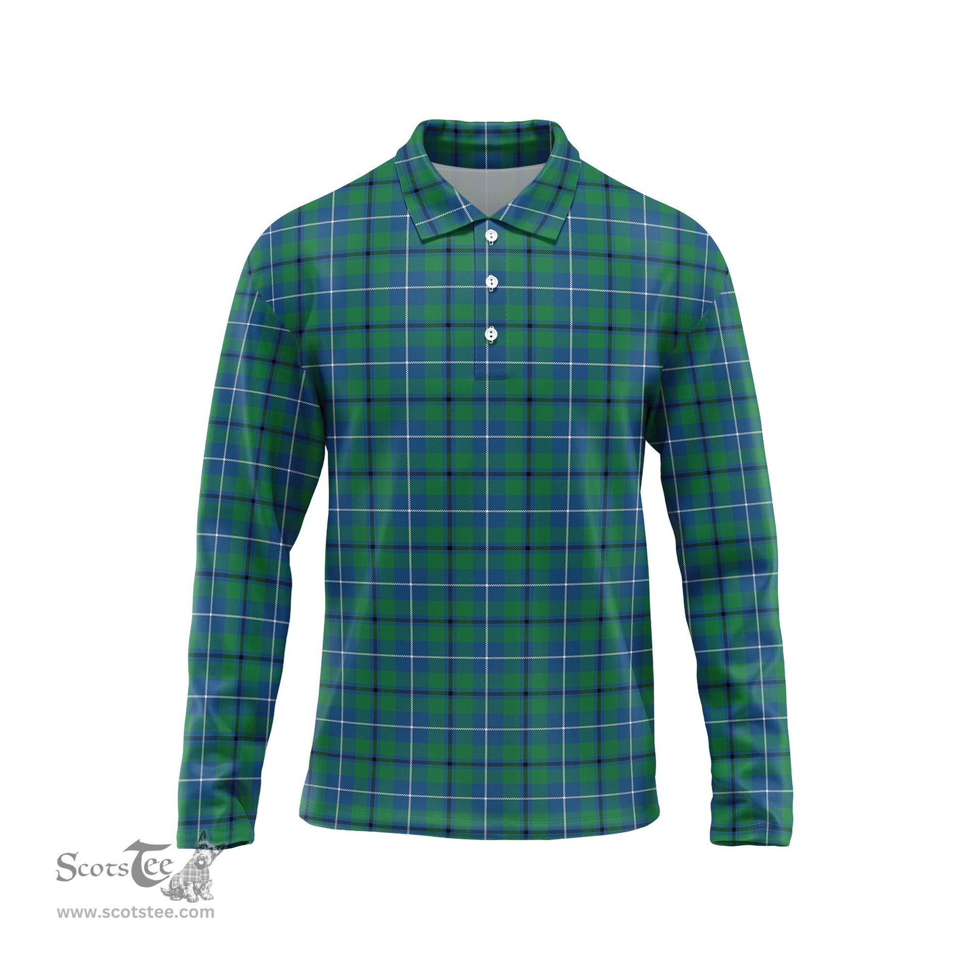 Scottish Douglas Ancient Tartan Long Sleeve Plaid Polo Shirt