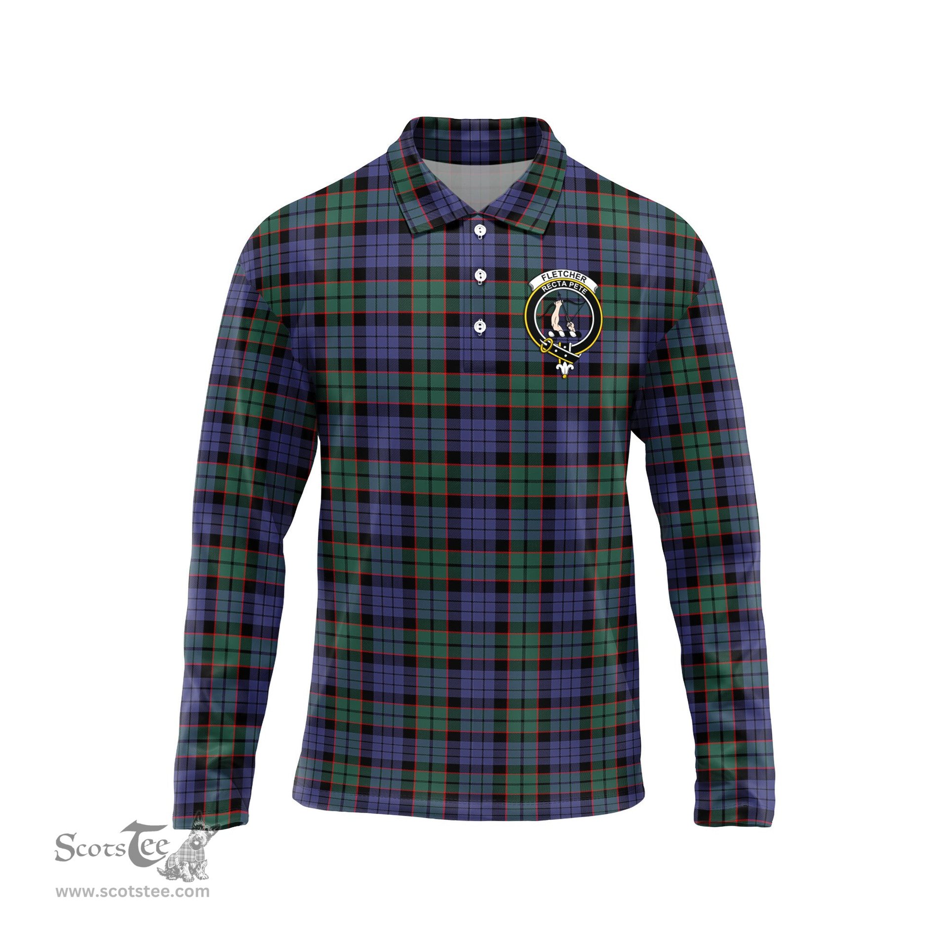Scottish Fletcher Modern Clan Crest Tartan Polo Long Sleeve Plaid Polo Shirt