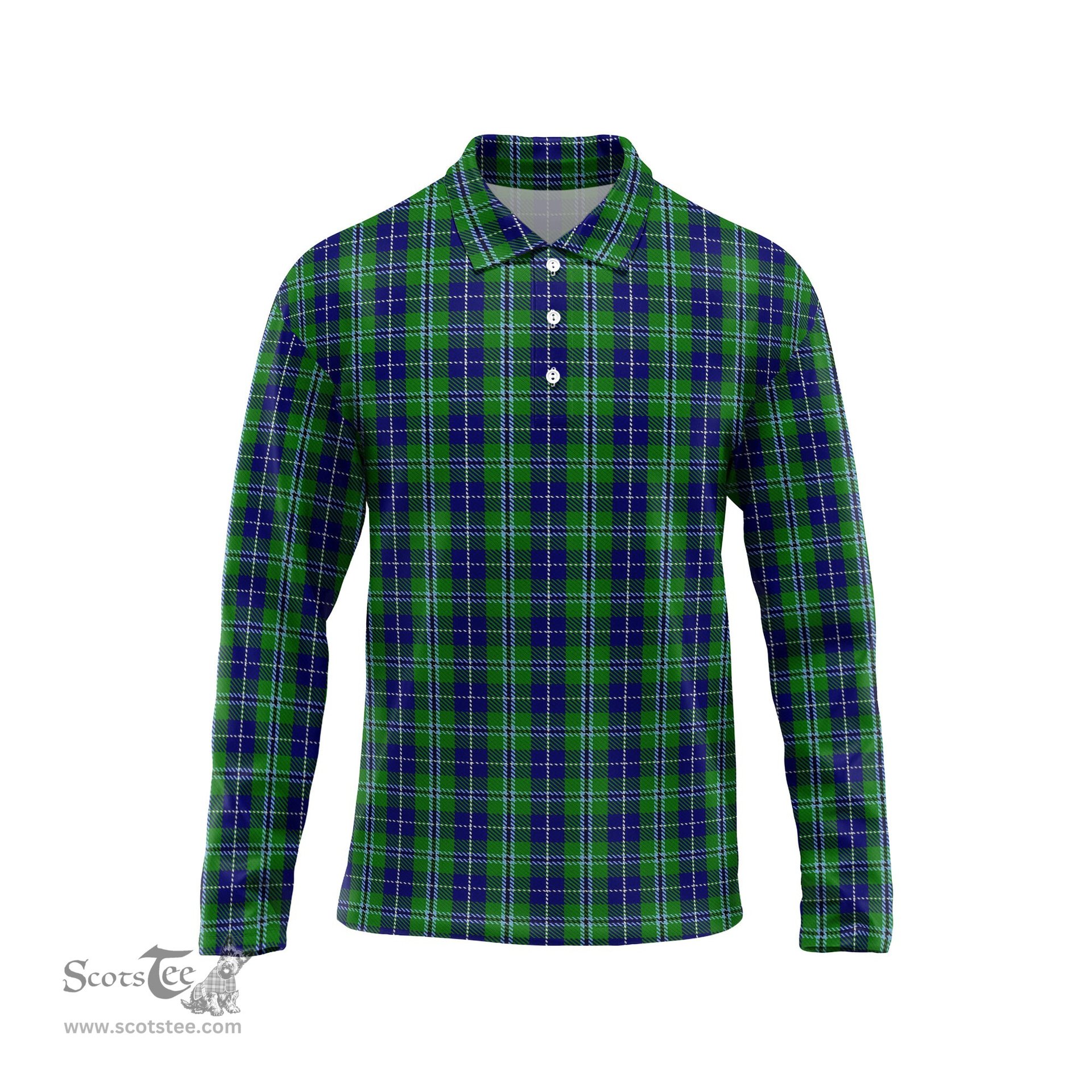 Scottish Douglas Tartan Long Sleeve Plaid Polo Shirt