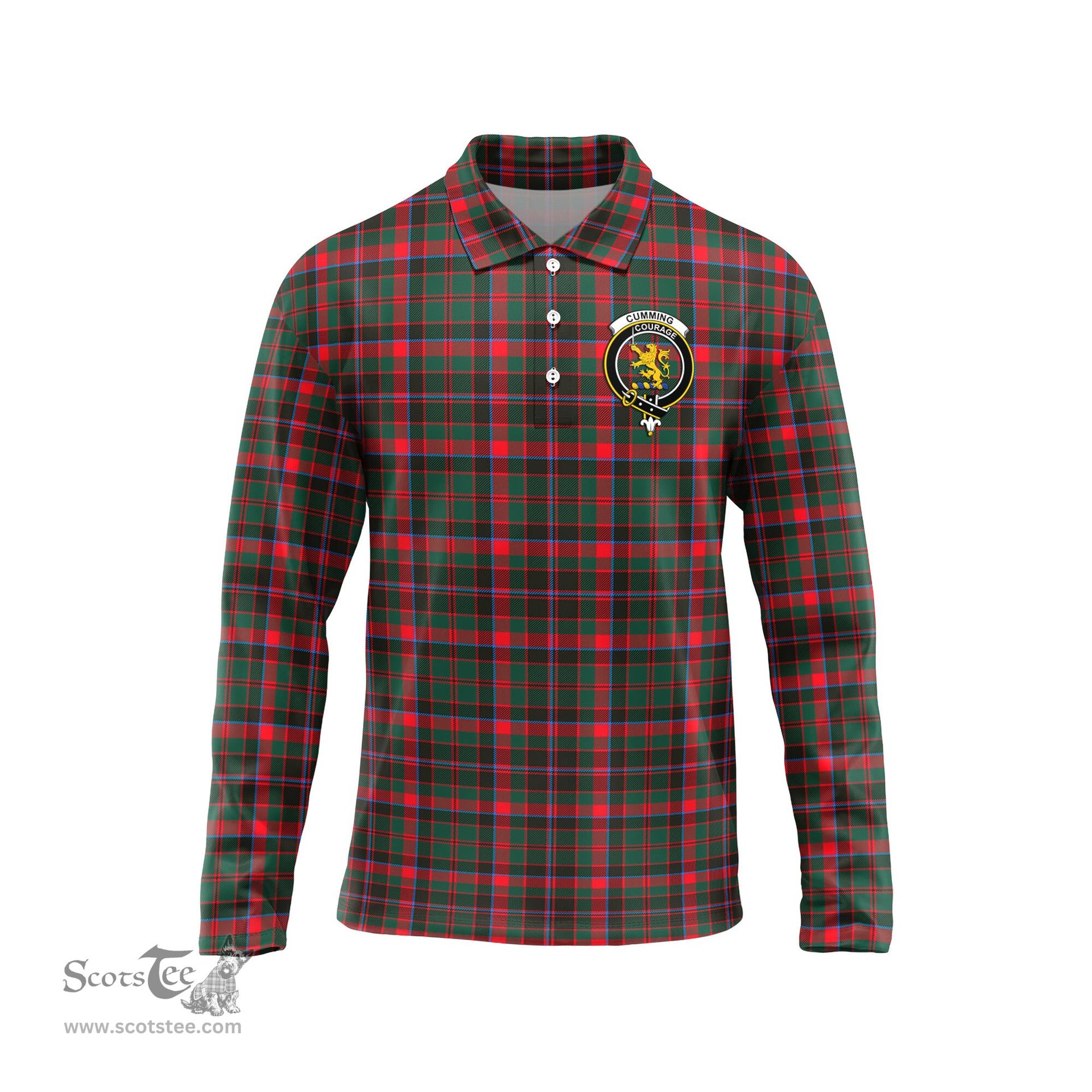 Scottish Cumming Hunting Modern Clan Crest Tartan Polo Long Sleeve Plaid Polo Shirt