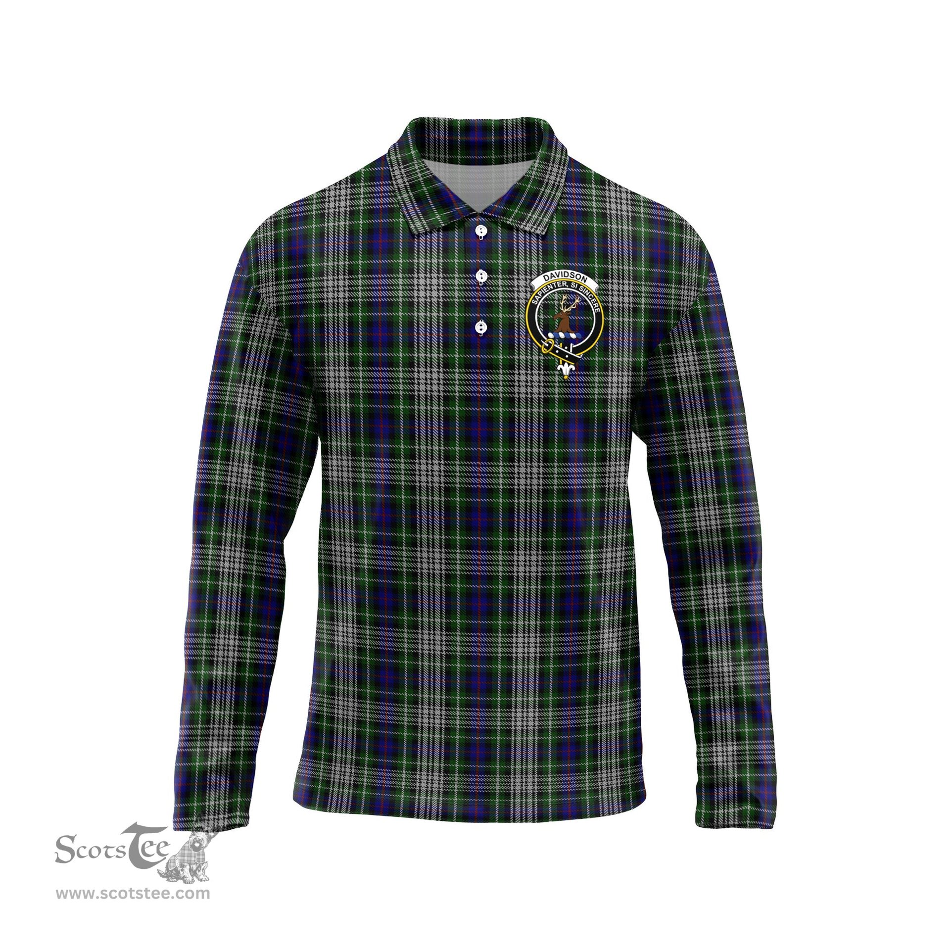 Scottish Davidson of Tulloch Dress Clan Crest Tartan Polo Long Sleeve Plaid Polo Shirt