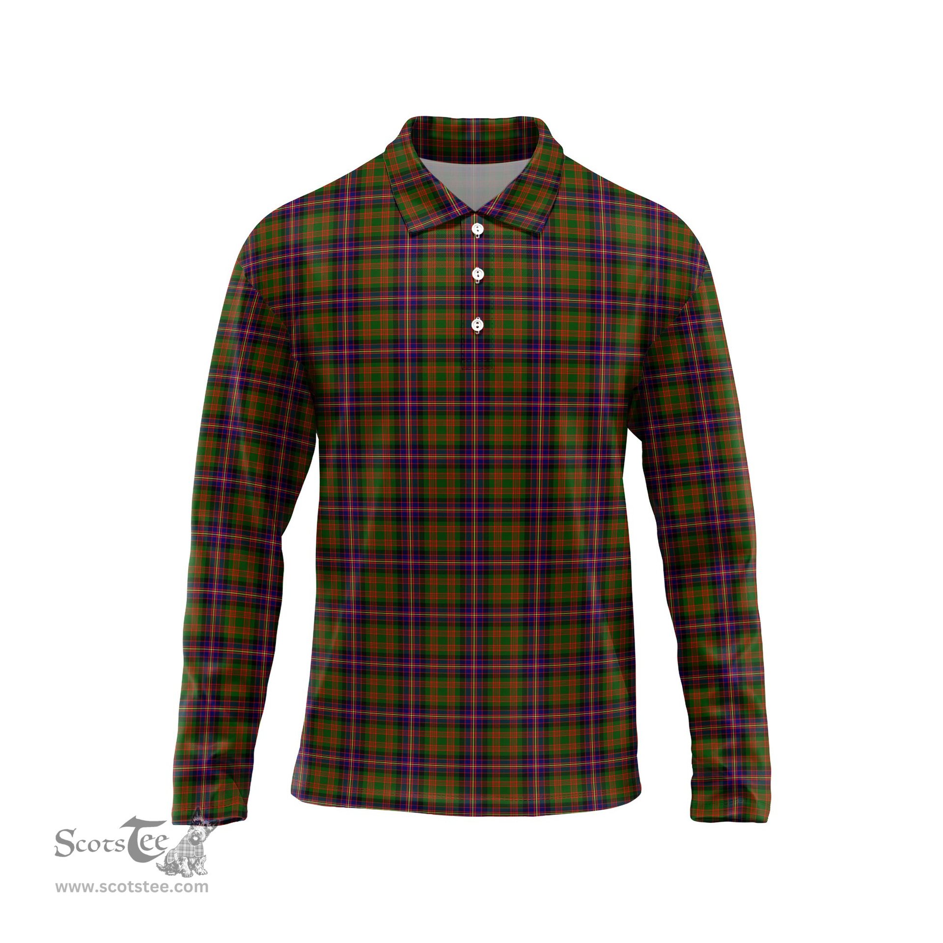 Scottish Cochrane Modern Tartan Long Sleeve Plaid Polo Shirt