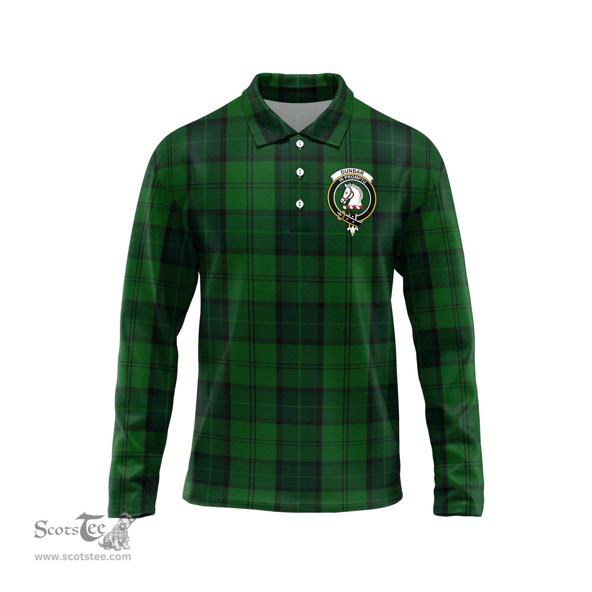 Scottish Dunbar Hunting Clan Crest Tartan Polo Long Sleeve Plaid Polo Shirt