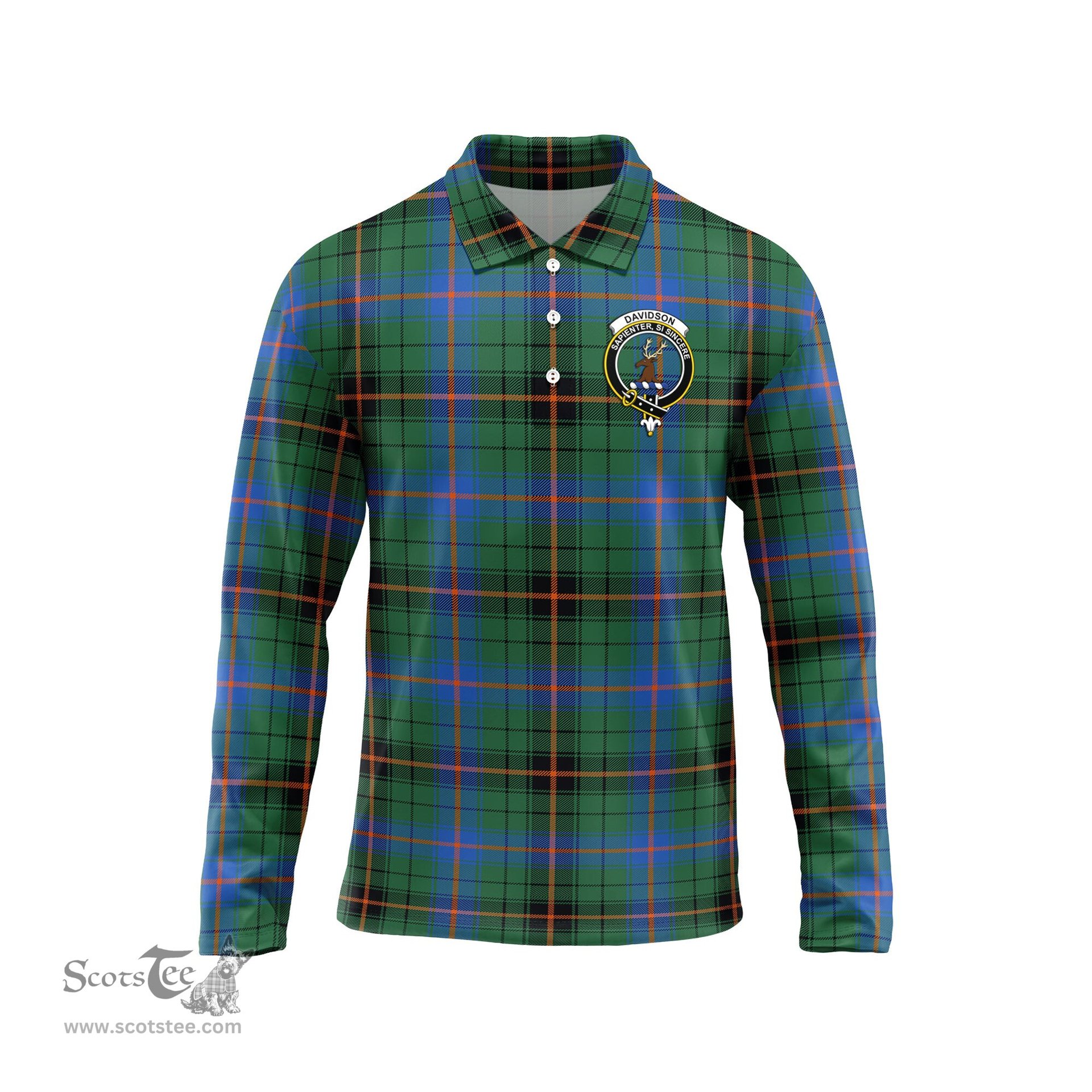 Scottish Davidson Ancient Clan Crest Tartan Polo Long Sleeve Plaid Polo Shirt