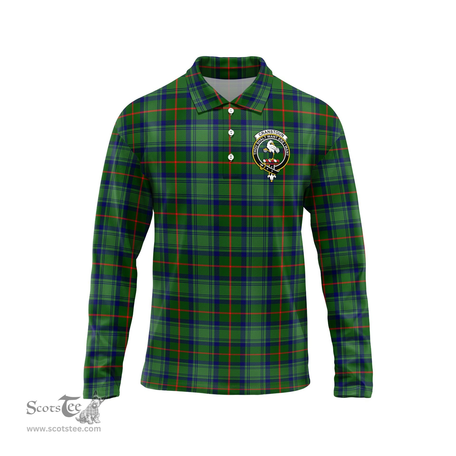 Scottish Cranstoun Clan Crest Tartan Polo Long Sleeve Plaid Polo Shirt
