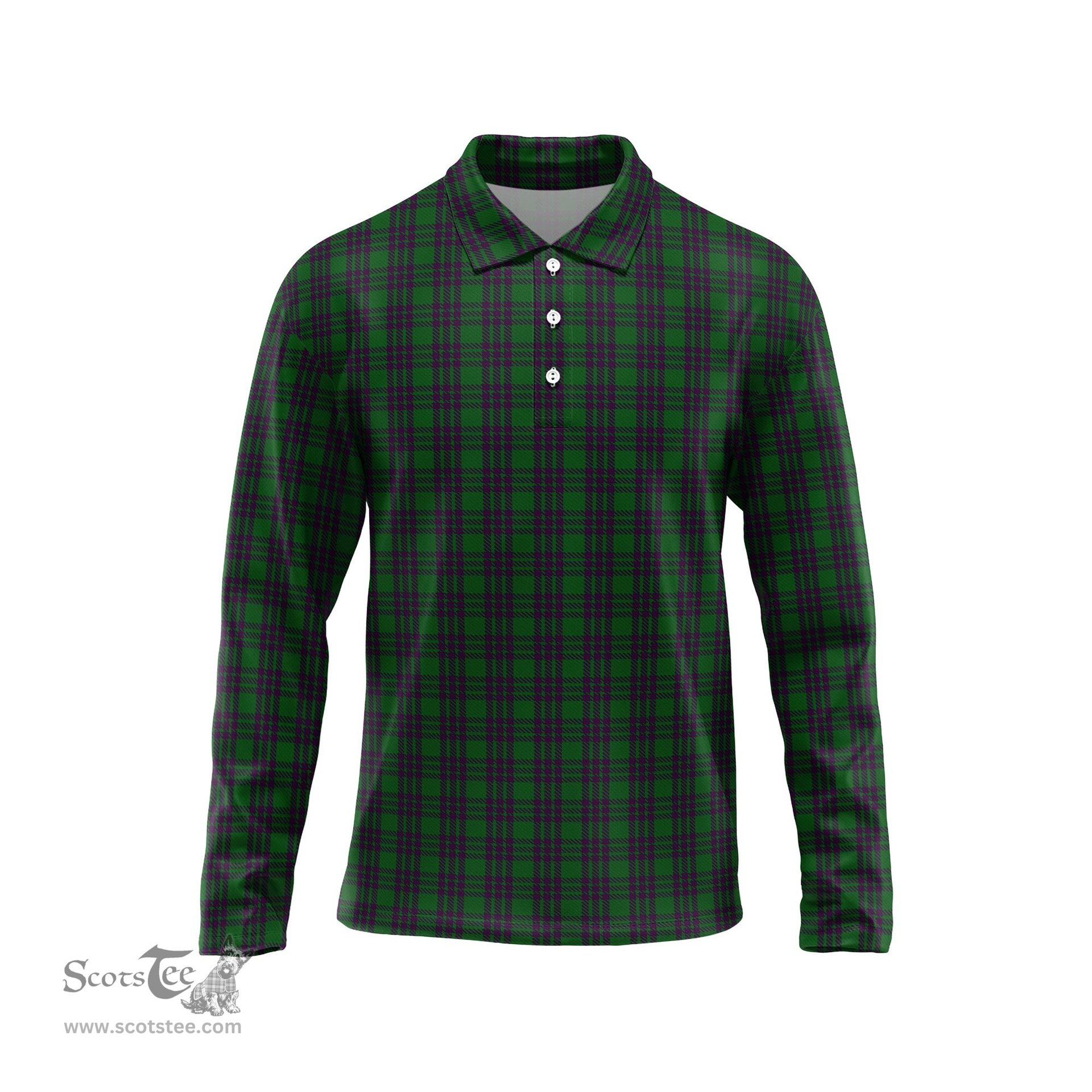 Scottish Elphinstone Tartan Long Sleeve Plaid Polo Shirt