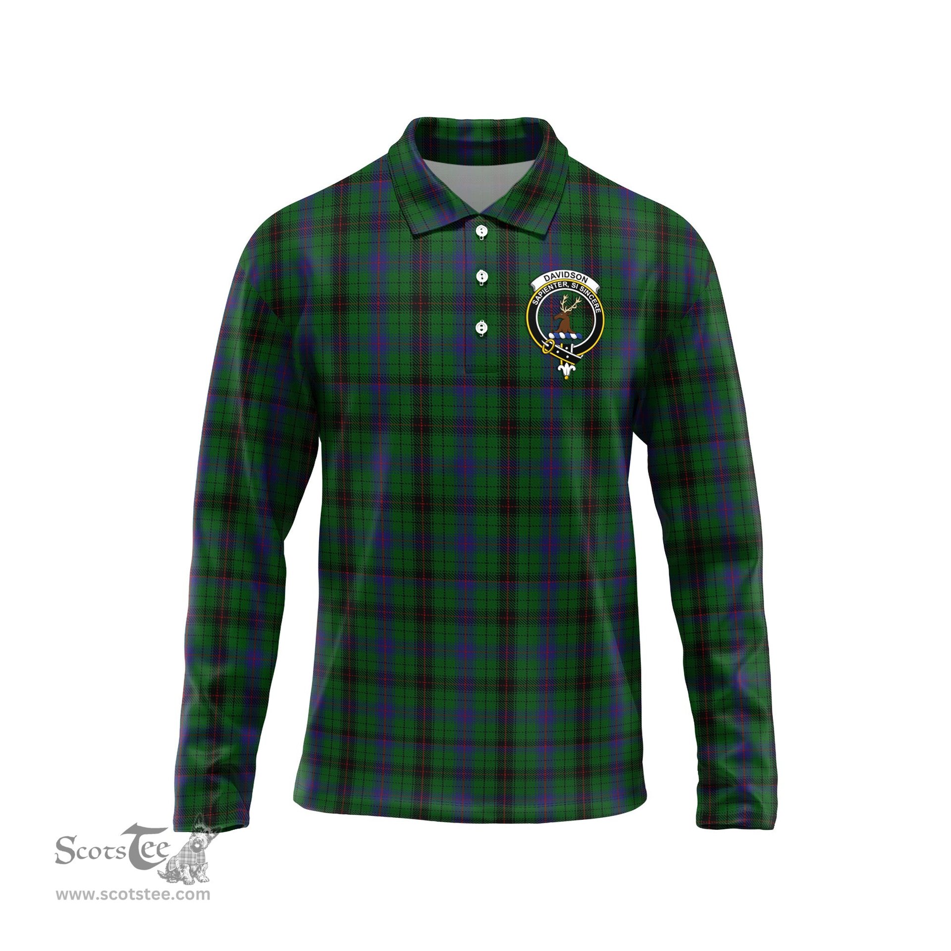 Scottish Davidson Clan Crest Tartan Polo Long Sleeve Plaid Polo Shirt