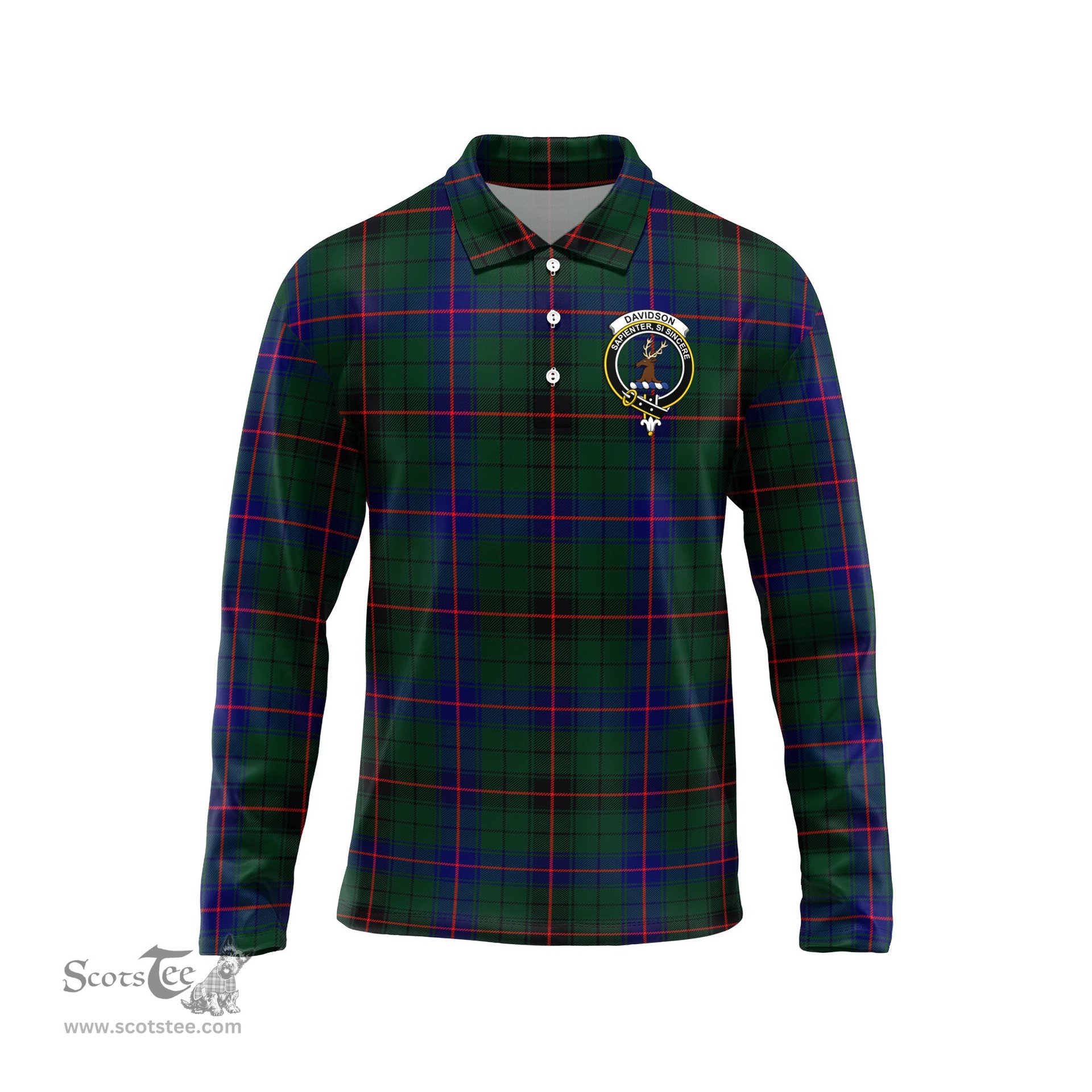 Scottish Davidson Modern Clan Crest Tartan Polo Long Sleeve Plaid Polo Shirt