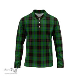 Scottish Douglas Black Tartan Long Sleeve Plaid Polo Shirt