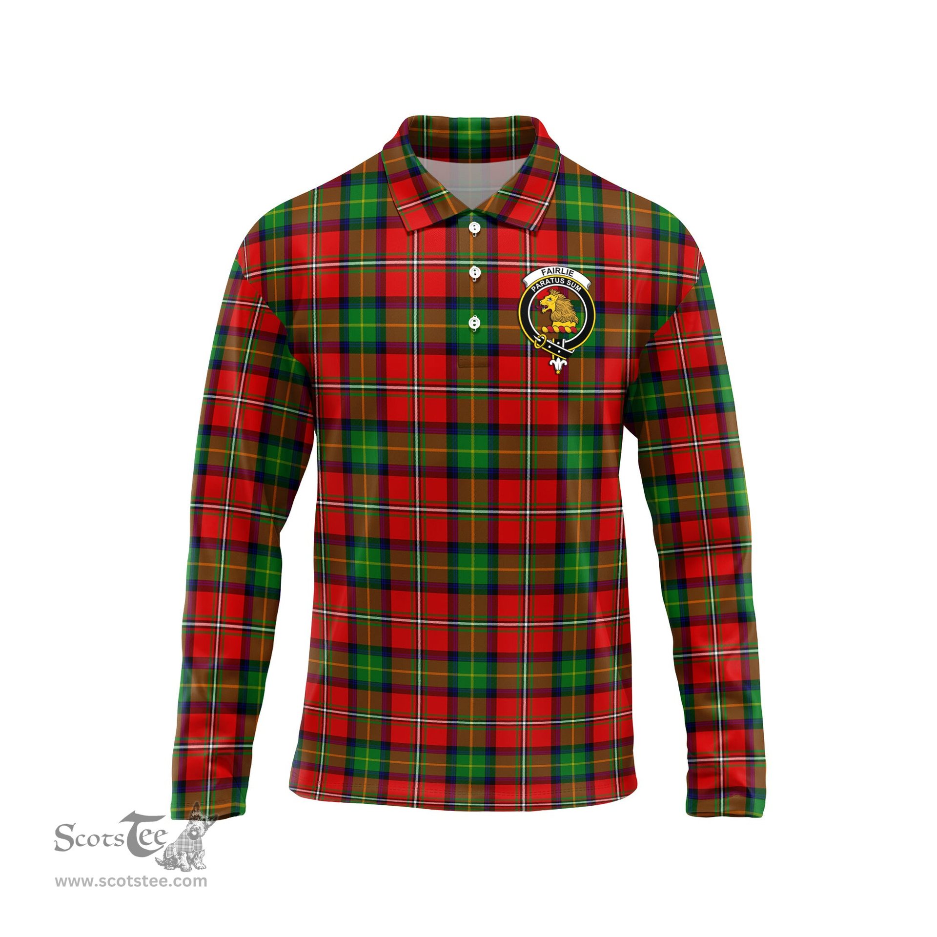 Scottish Fairlie Modern Clan Crest Tartan Polo Long Sleeve Plaid Polo Shirt