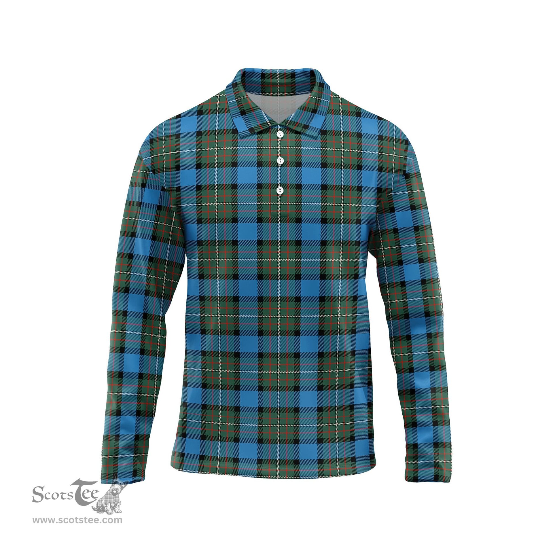 Scottish Fergusson Ancient Tartan Long Sleeve Plaid Polo Shirt