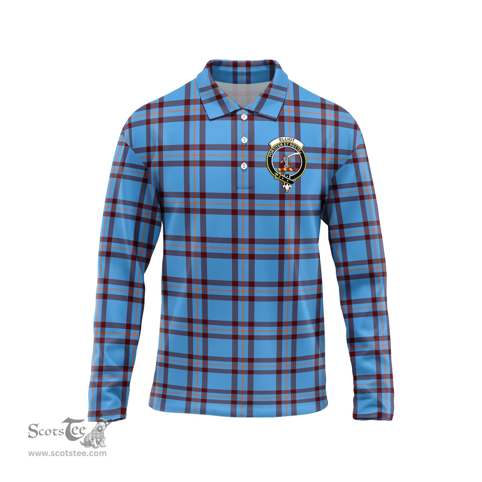 Scottish Elliot Ancient Clan Crest Tartan Polo Long Sleeve Plaid Polo Shirt