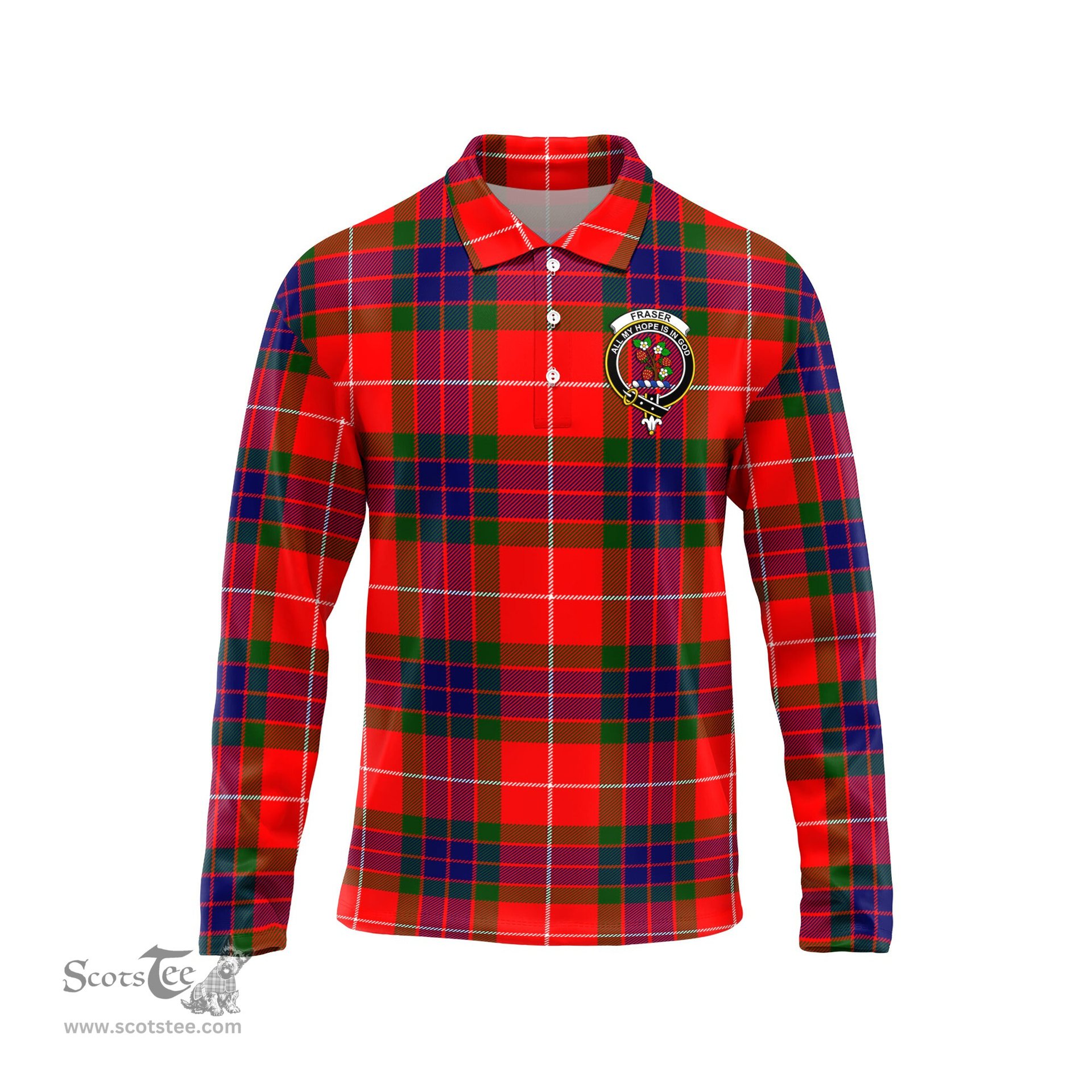 Scottish Fraser Modern Clan Crest Tartan Polo Long Sleeve Plaid Polo Shirt