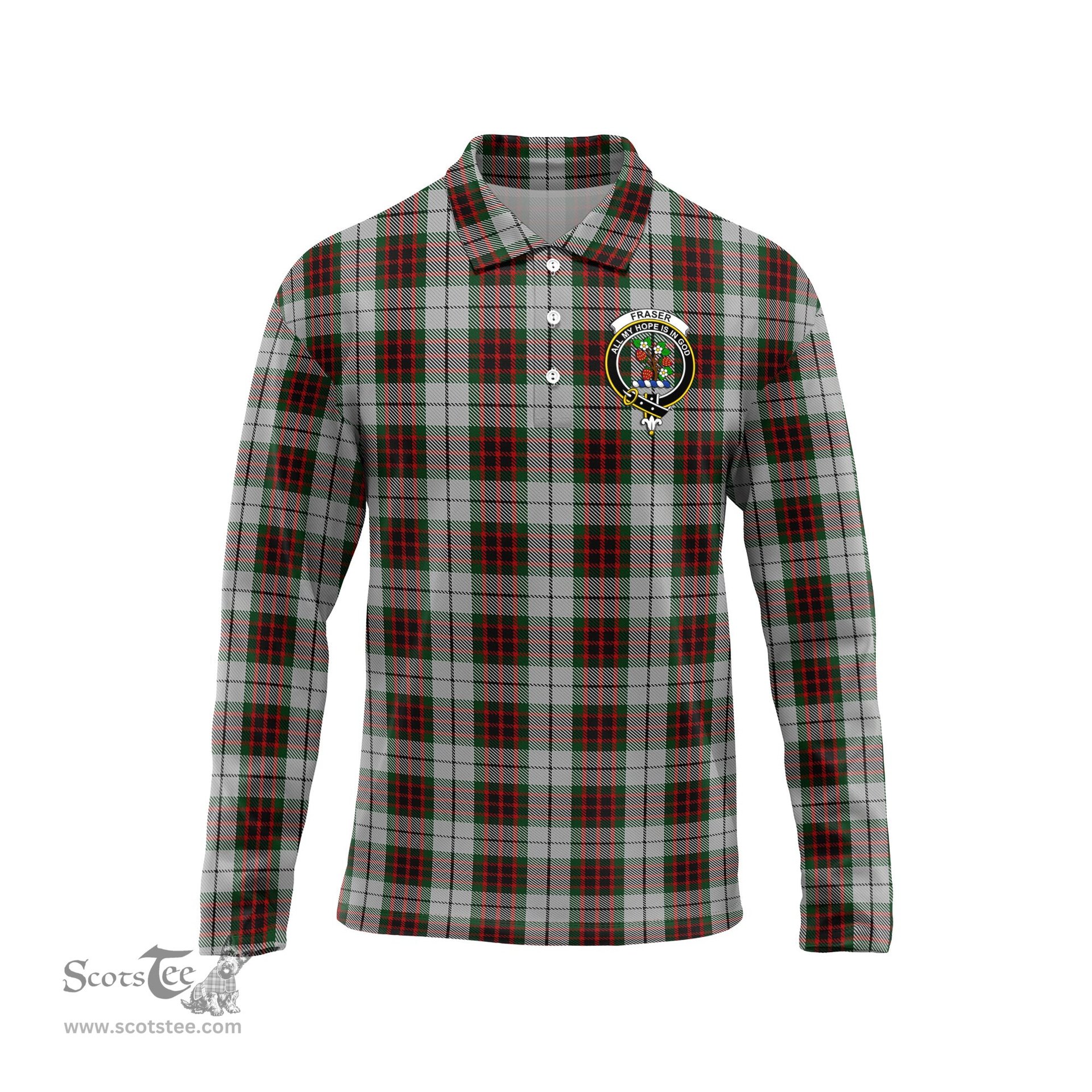 Scottish Fraser Dress Clan Crest Tartan Polo Long Sleeve Plaid Polo Shirt