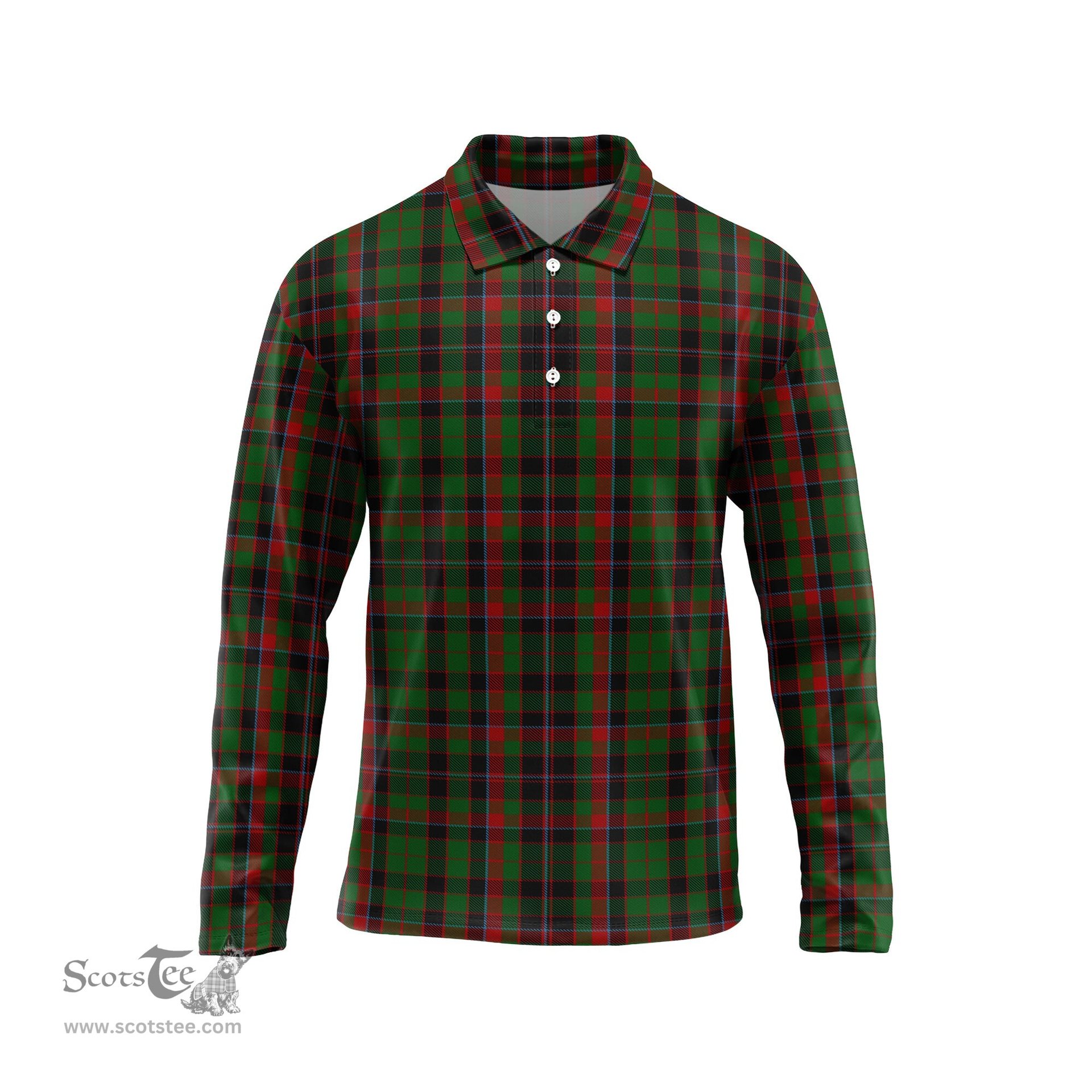 Scottish Cumming Hunting Tartan Long Sleeve Plaid Polo Shirt