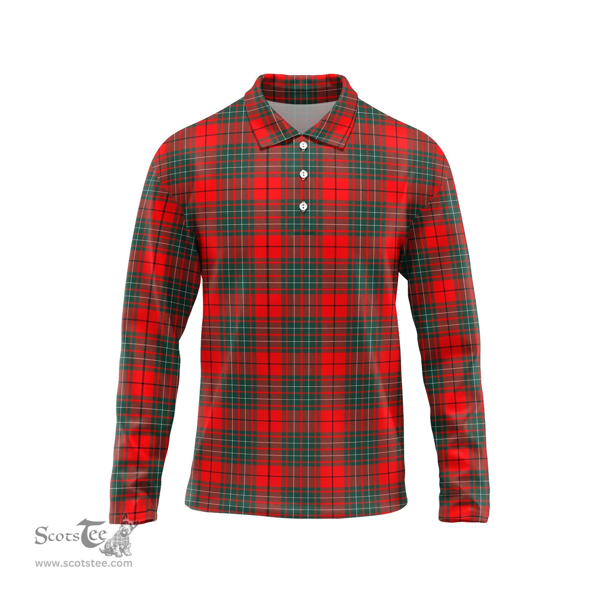 Scottish Cumming Modern Tartan Long Sleeve Plaid Polo Shirt
