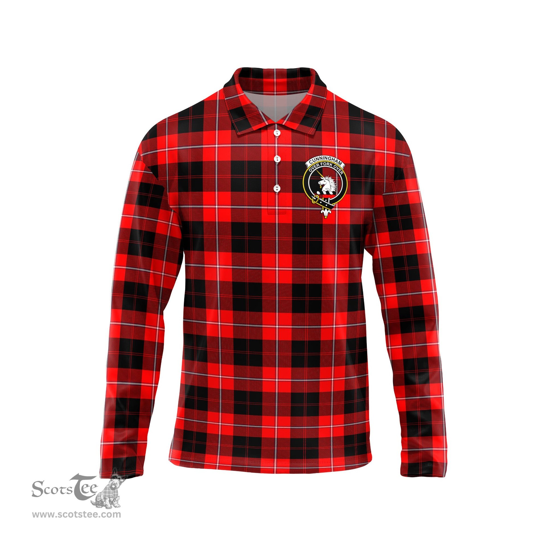 Scottish Cunningham Modern Clan Crest Tartan Polo Long Sleeve Plaid Polo Shirt