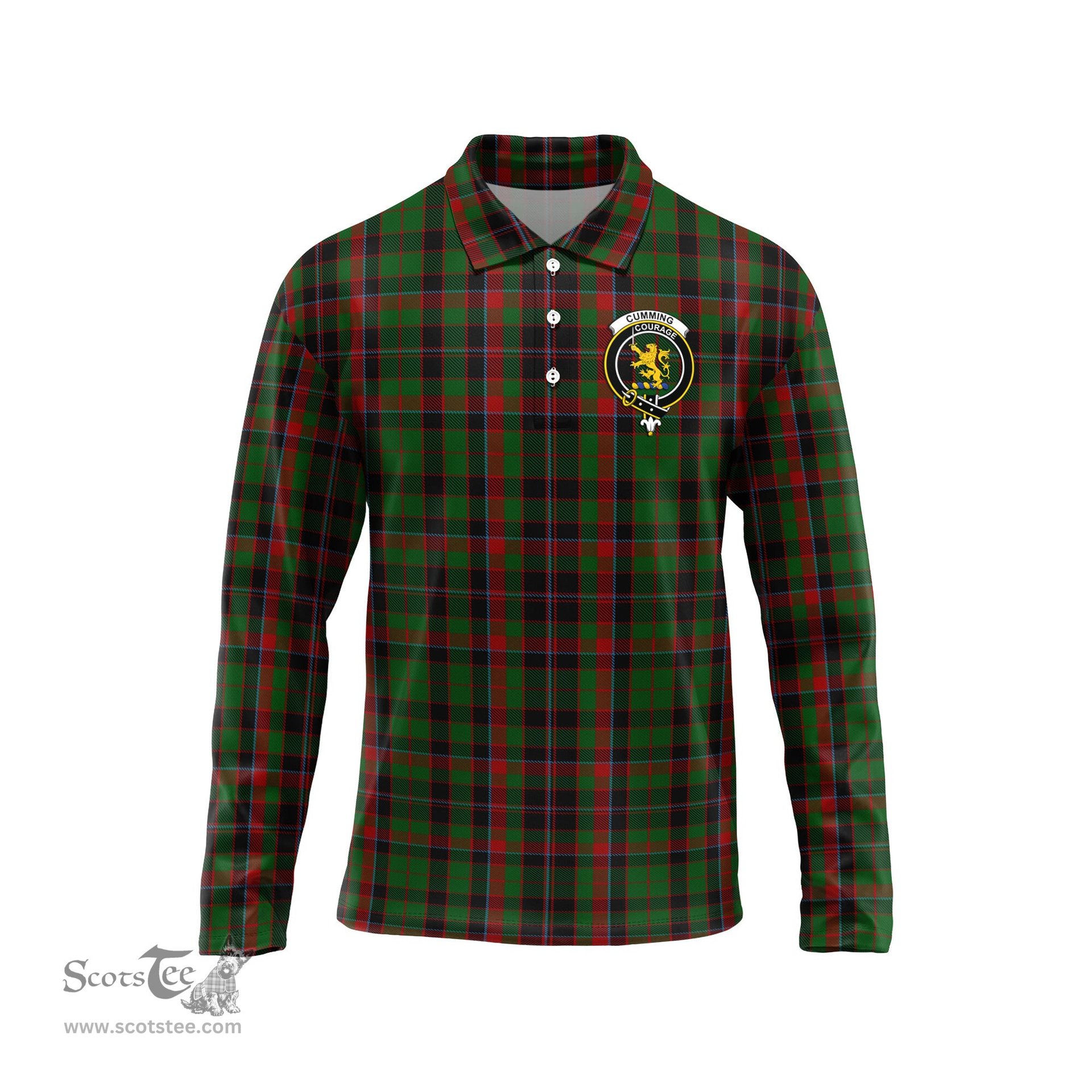 Scottish Cumming Hunting Clan Crest Tartan Polo Long Sleeve Plaid Polo Shirt