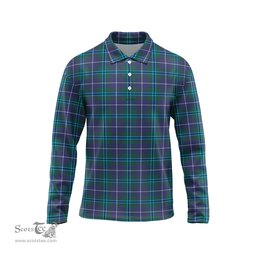 Scottish Douglas Modern Tartan Long Sleeve Plaid Polo Shirt