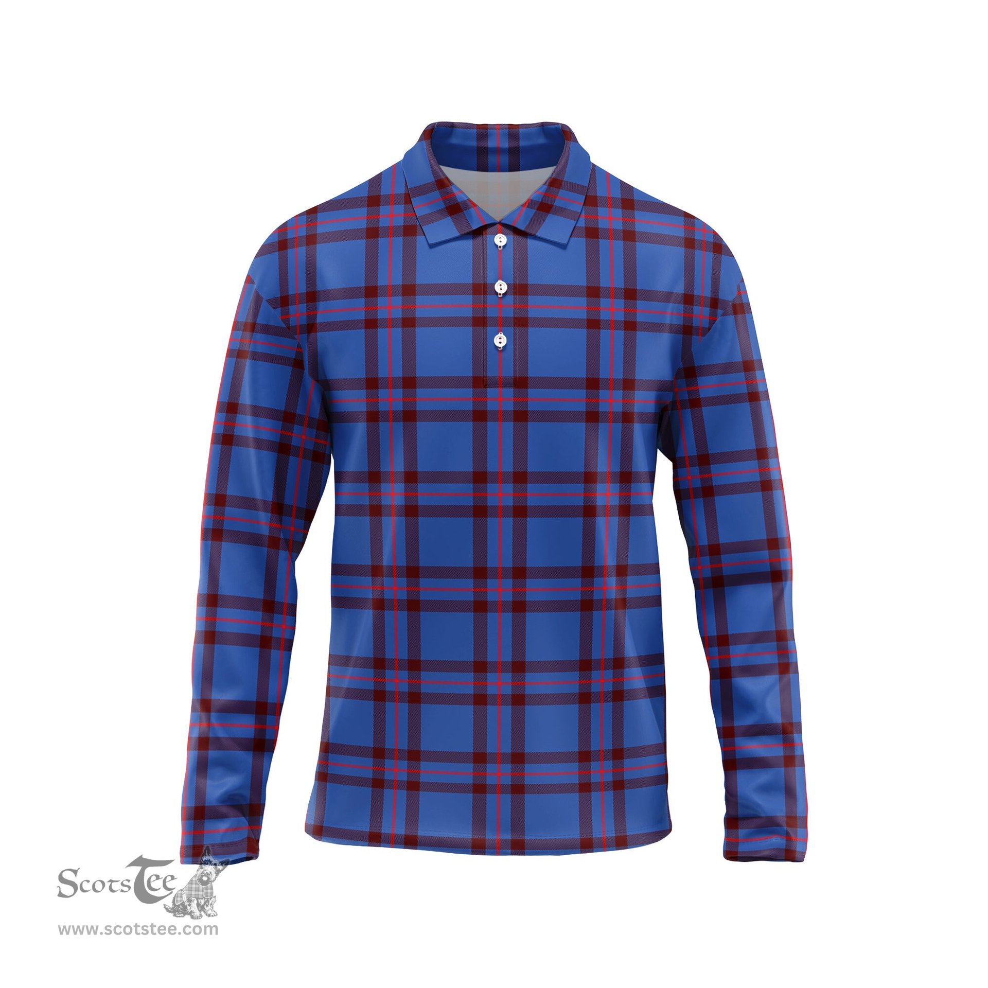 Scottish Elliot Modern Tartan Long Sleeve Plaid Polo Shirt