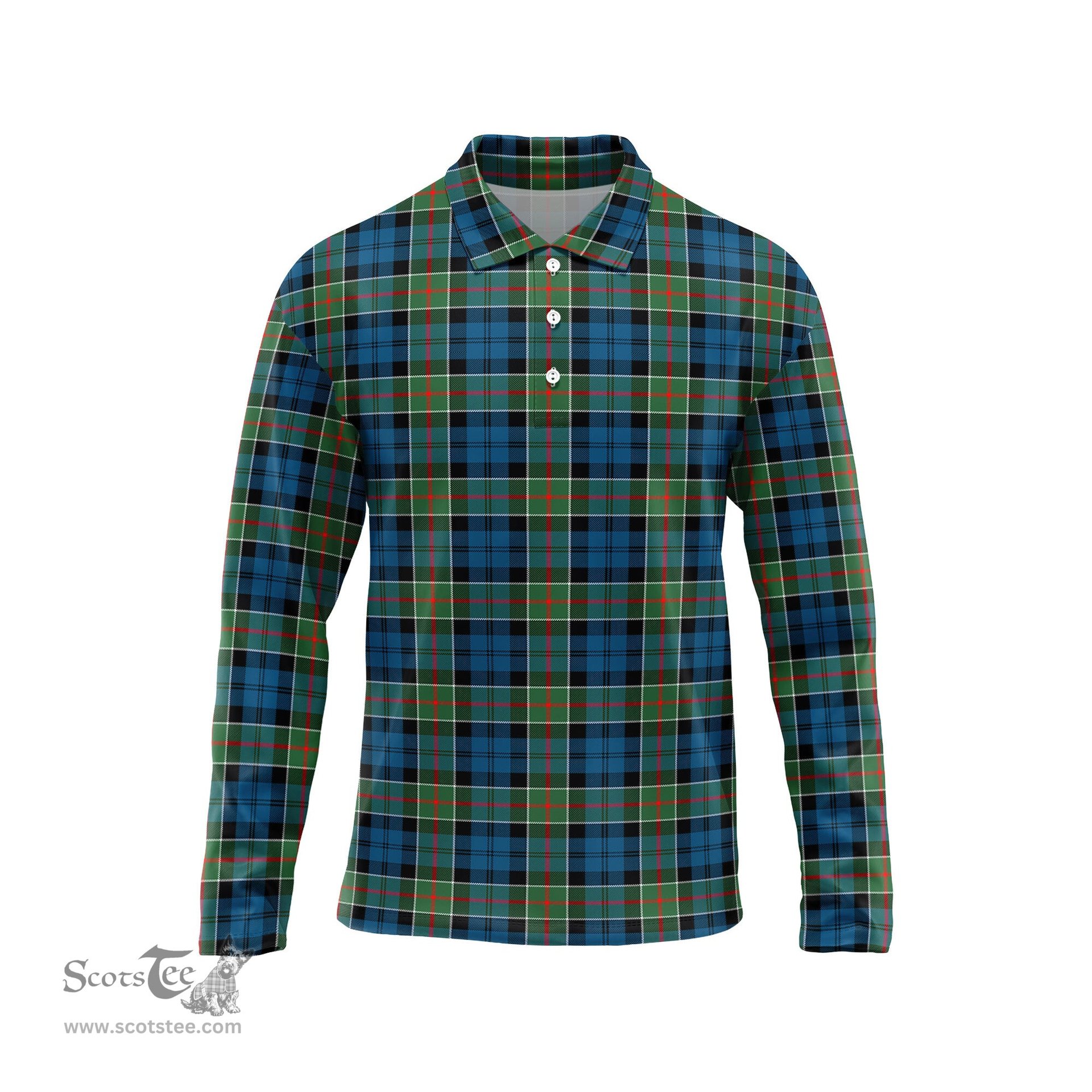 Scottish Colquhoun Ancient Tartan Long Sleeve Plaid Polo Shirt