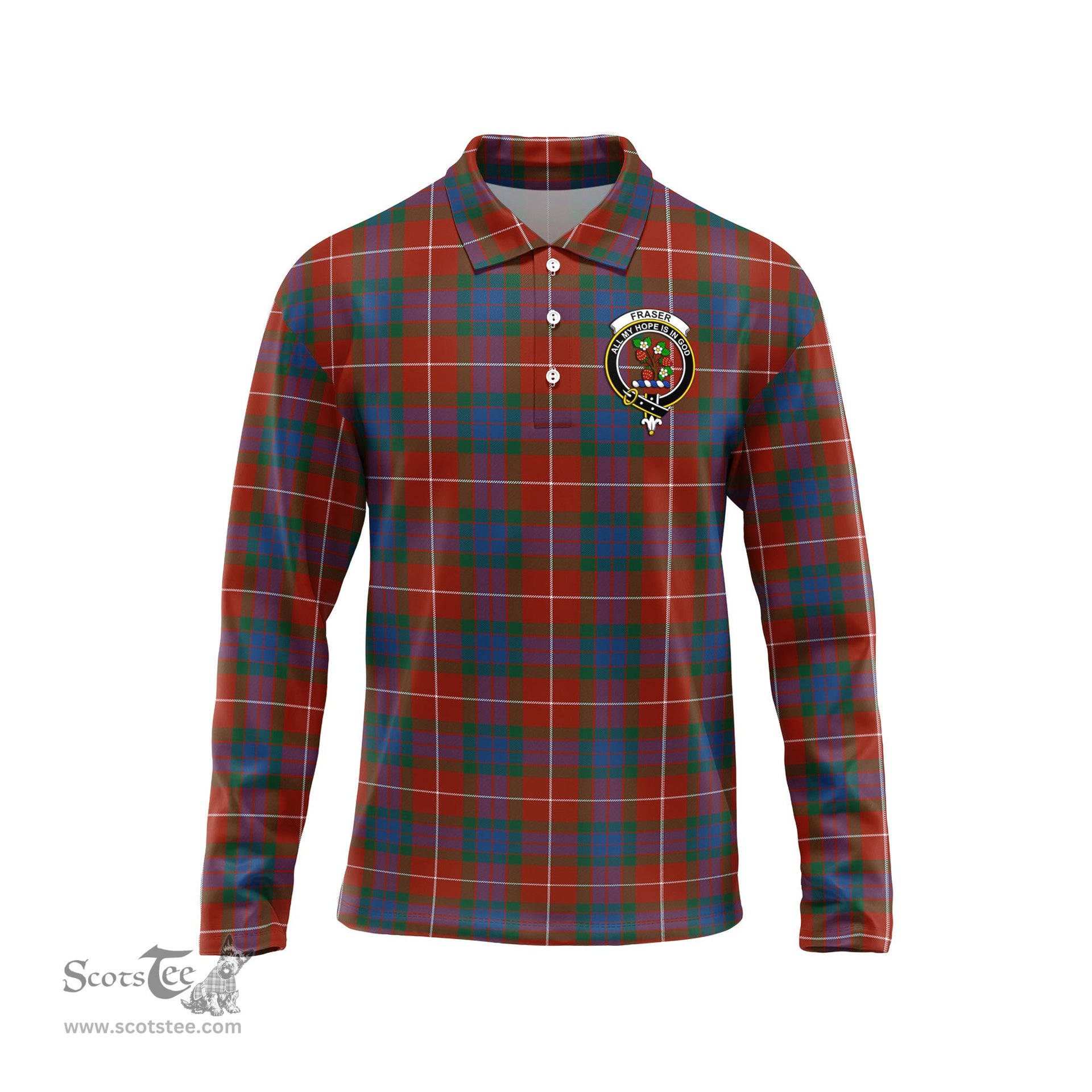 Scottish Fraser Ancient Clan Crest Tartan Polo Long Sleeve Plaid Polo Shirt