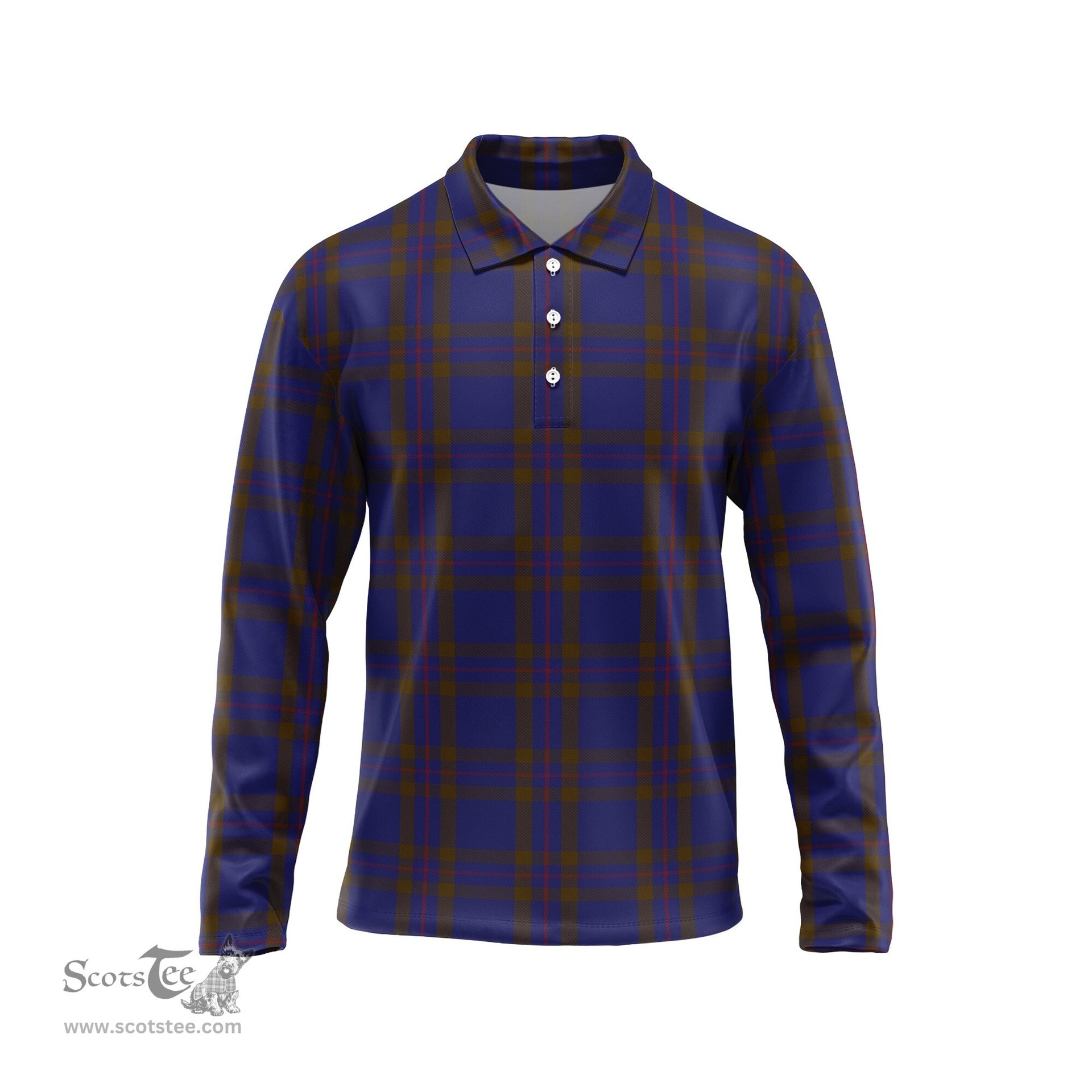 Scottish Elliot Tartan Long Sleeve Plaid Polo Shirt