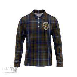 Scottish Douglas Brown Clan Crest Tartan Polo Long Sleeve Plaid Polo Shirt