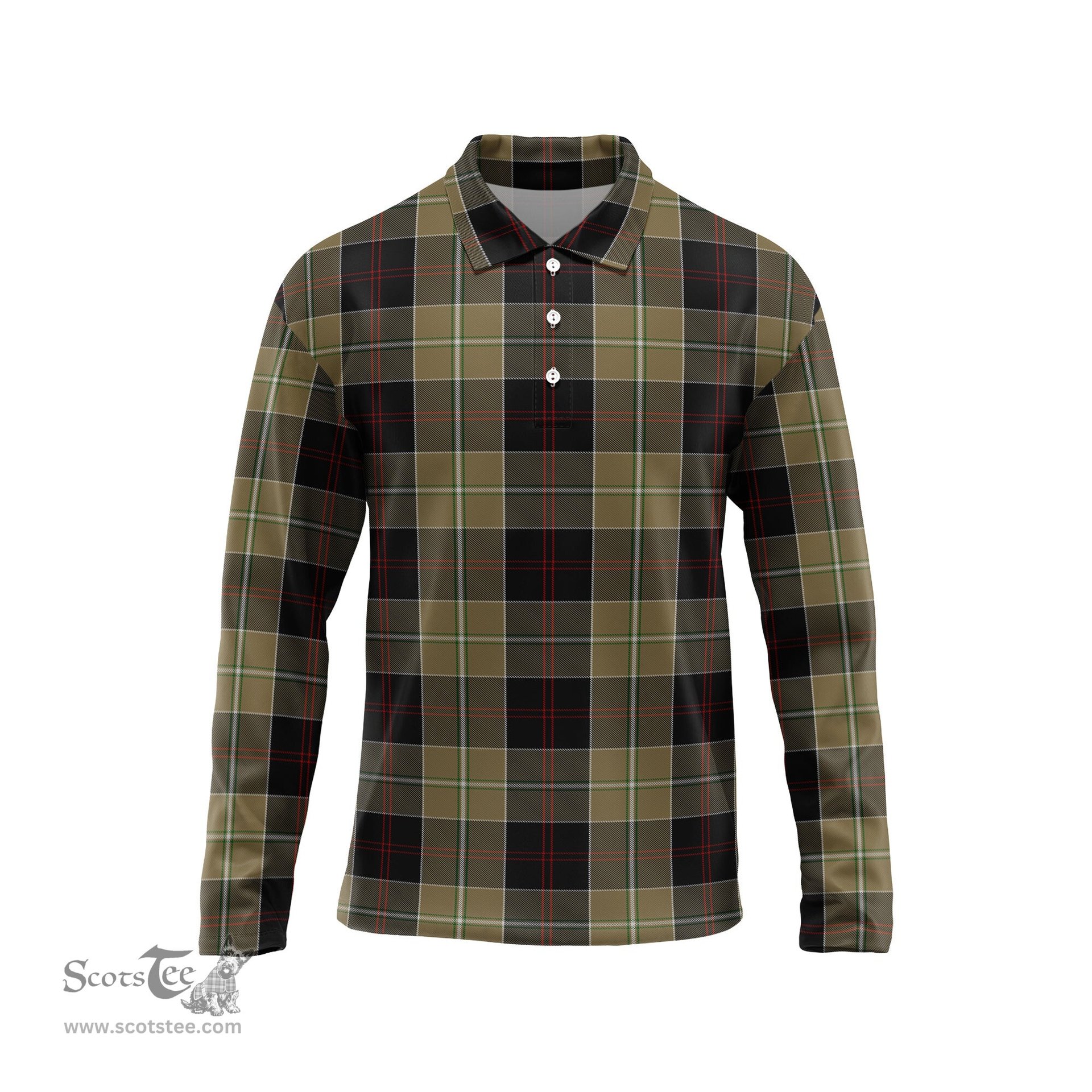 Scottish Dunlop Hunting Tartan Long Sleeve Plaid Polo Shirt