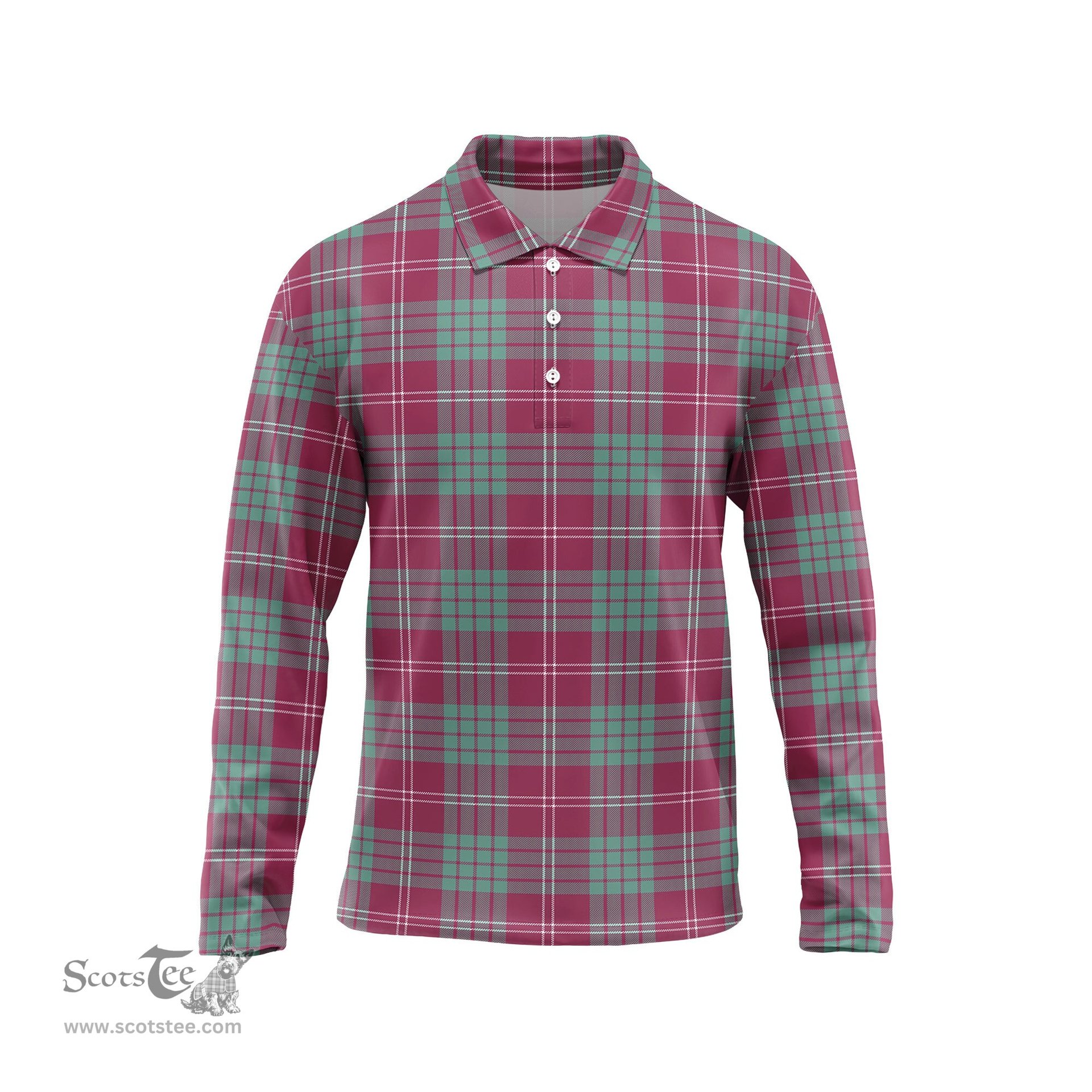 Scottish Crawford Ancient Tartan Long Sleeve Plaid Polo Shirt