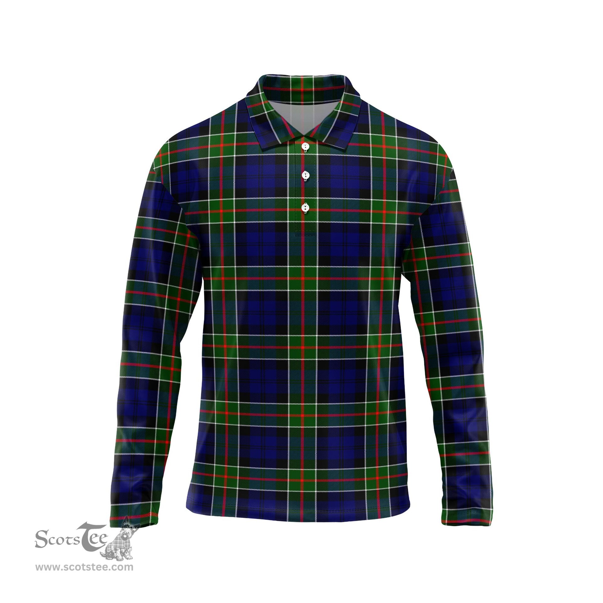 Scottish Colquhoun Modern Tartan Long Sleeve Plaid Polo Shirt