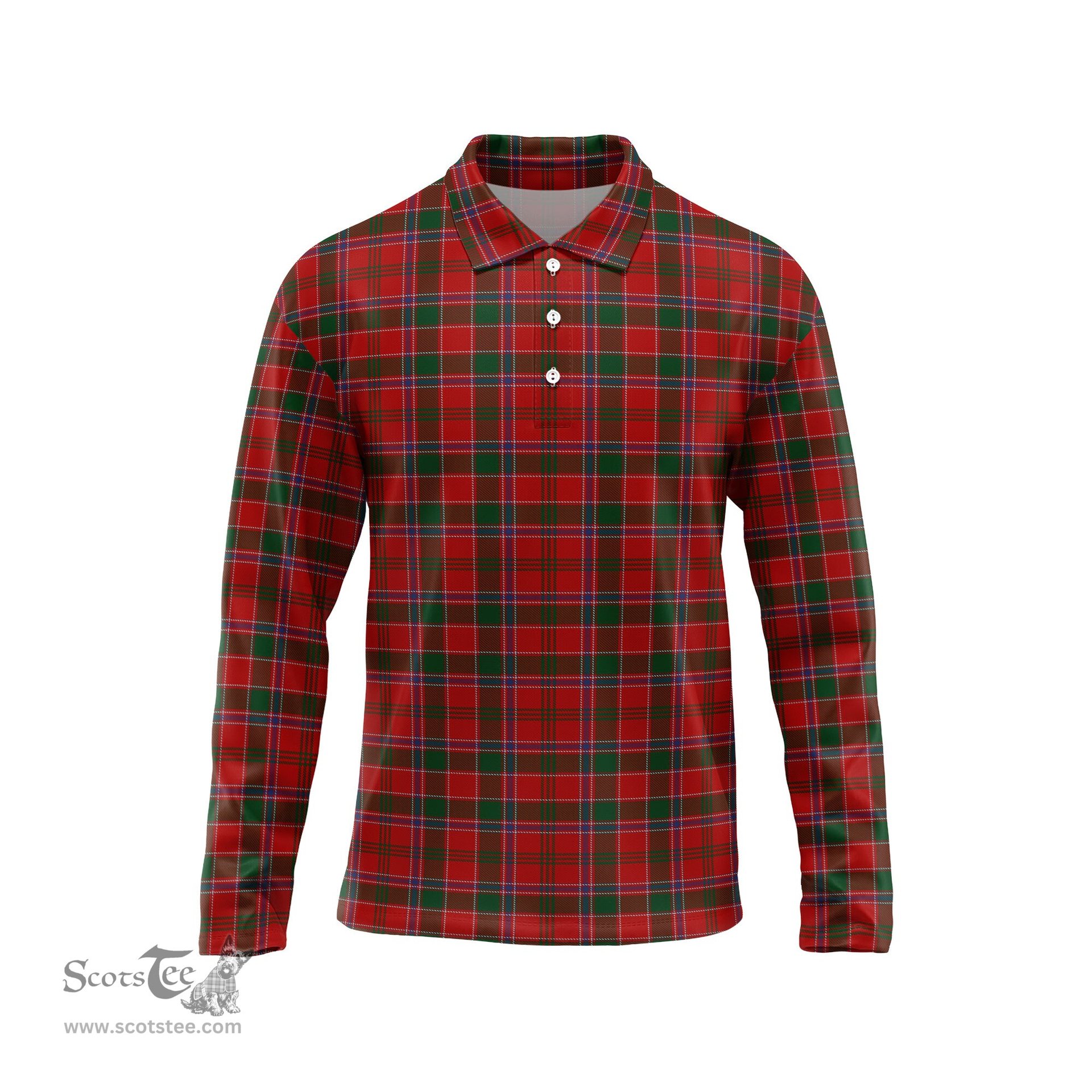 Scottish Dalziel Tartan Long Sleeve Plaid Polo Shirt