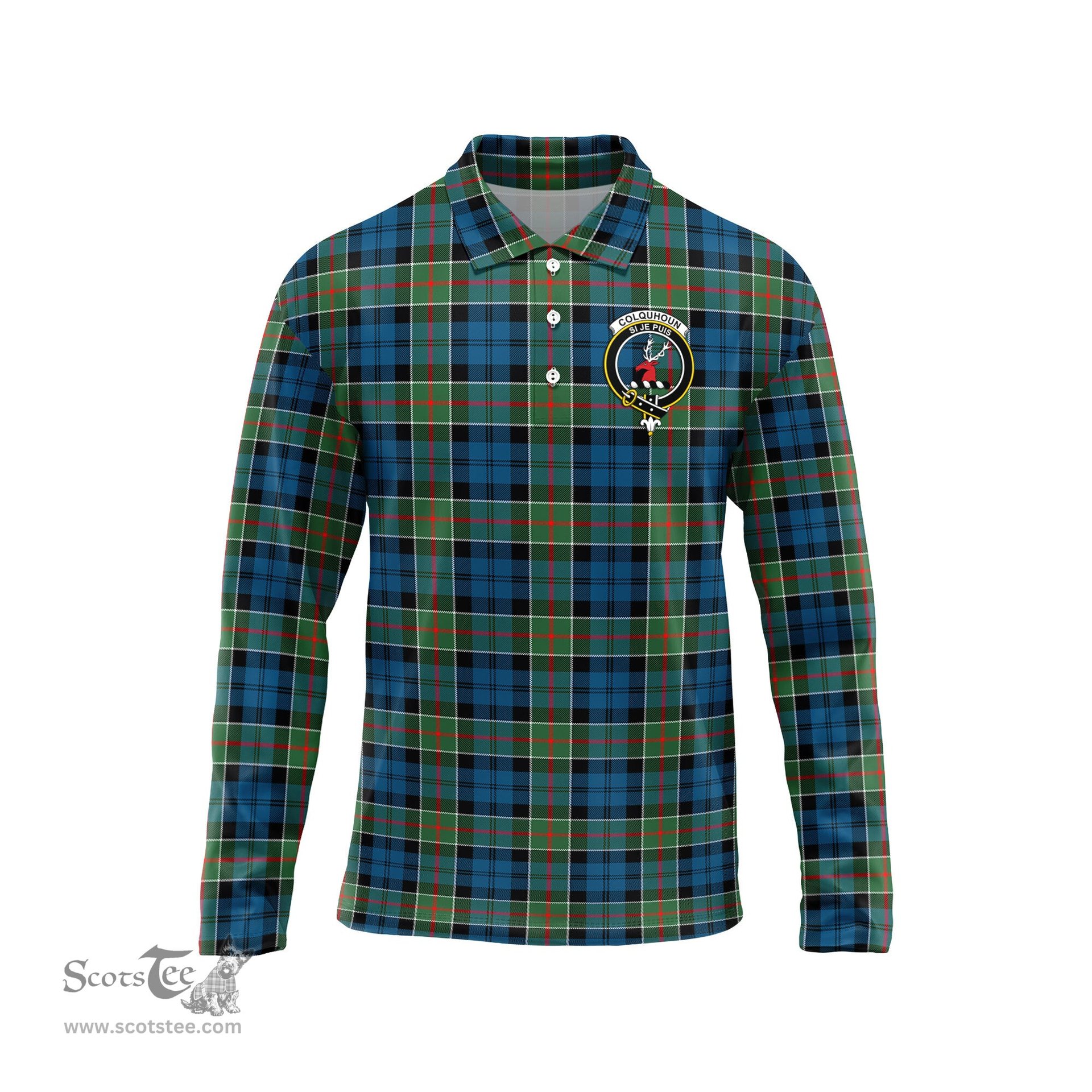 Scottish Colquhoun Ancient Clan Crest Tartan Polo Long Sleeve Plaid Polo Shirt