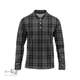 Scottish Drummond Grey Tartan Long Sleeve Plaid Polo Shirt