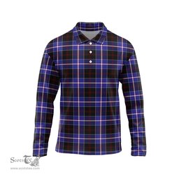 Scottish Dunlop Modern Tartan Long Sleeve Plaid Polo Shirt