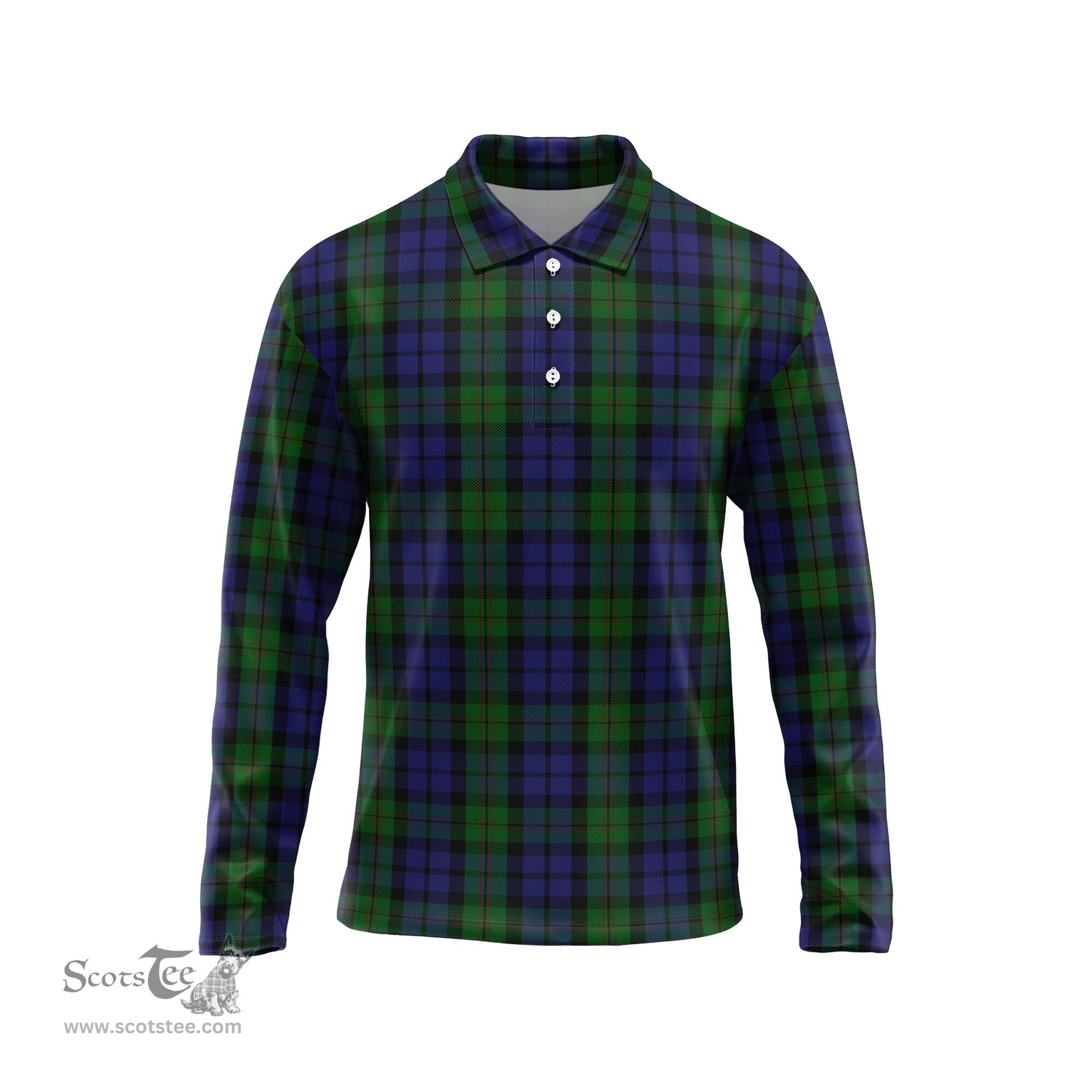 Scottish Dundas Tartan Long Sleeve Plaid Polo Shirt
