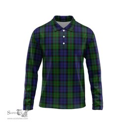 Scottish Dundas Tartan Long Sleeve Plaid Polo Shirt