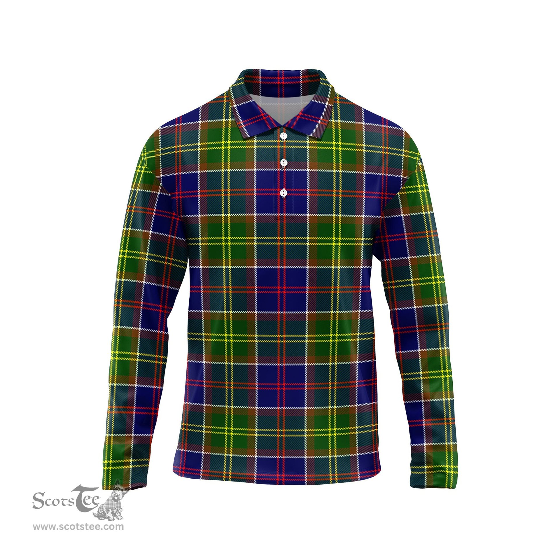 Scottish Dalrymple Tartan Long Sleeve Plaid Polo Shirt