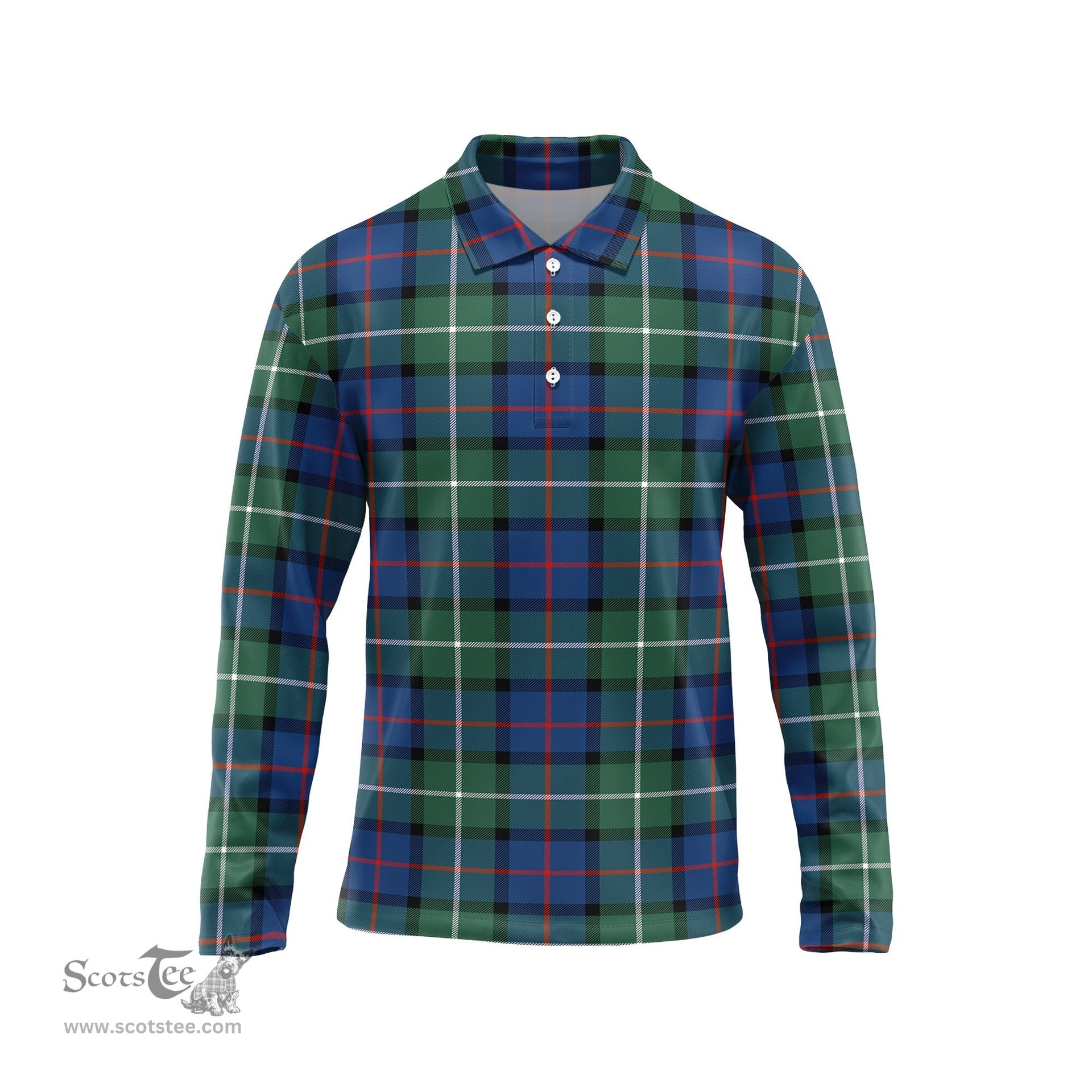 Scottish Davidson of Tulloch Tartan Long Sleeve Plaid Polo Shirt