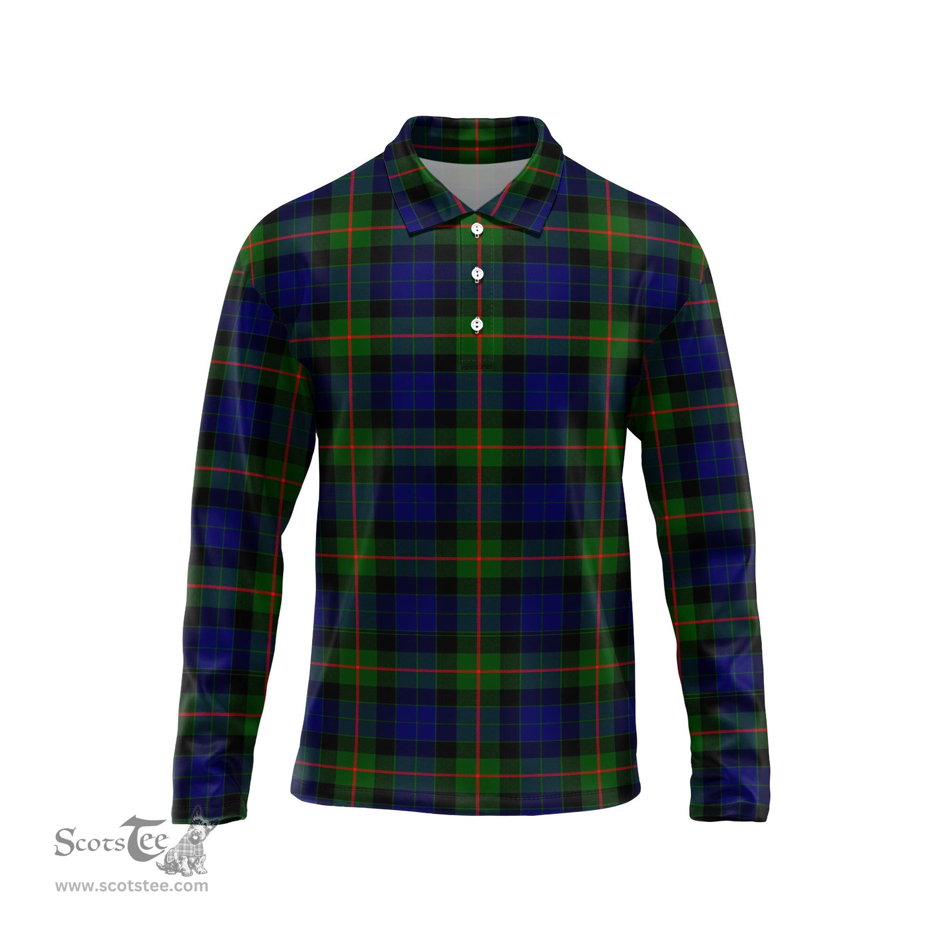 Scottish Gunn Modern Tartan Long Sleeve Plaid Polo Shirt