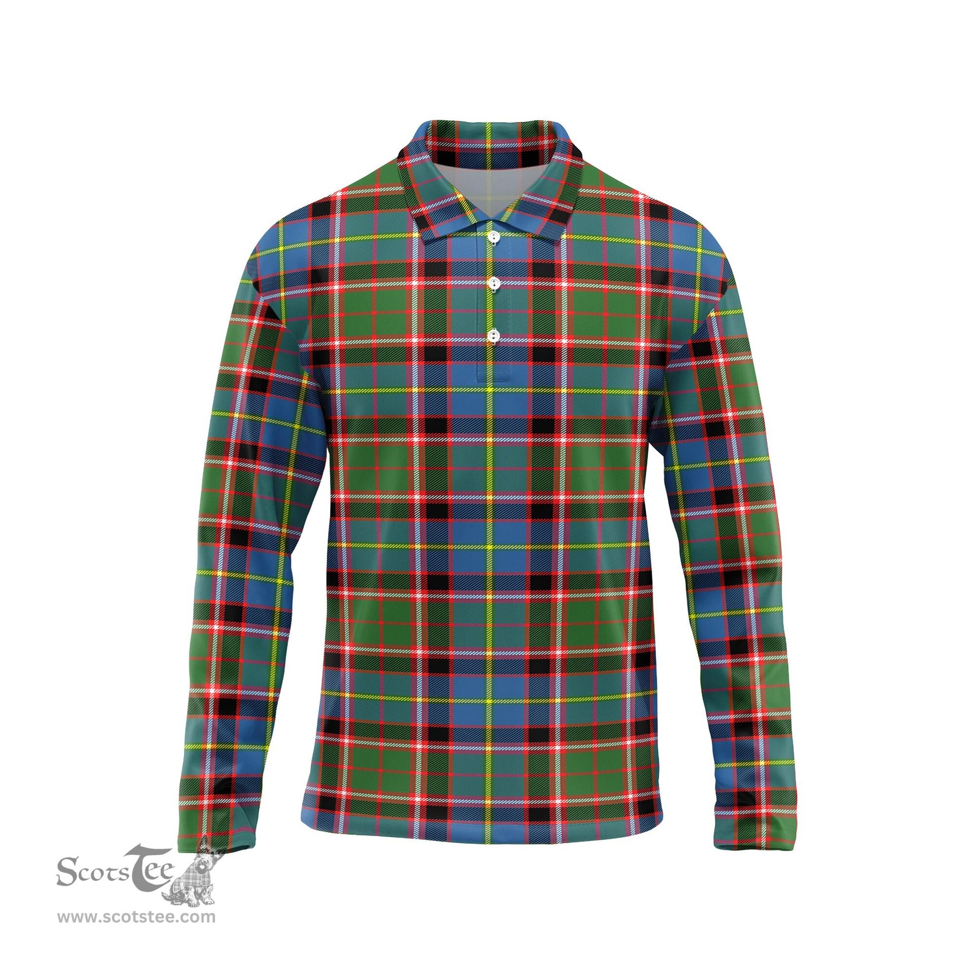 Scottish Glass Tartan Long Sleeve Plaid Polo Shirt