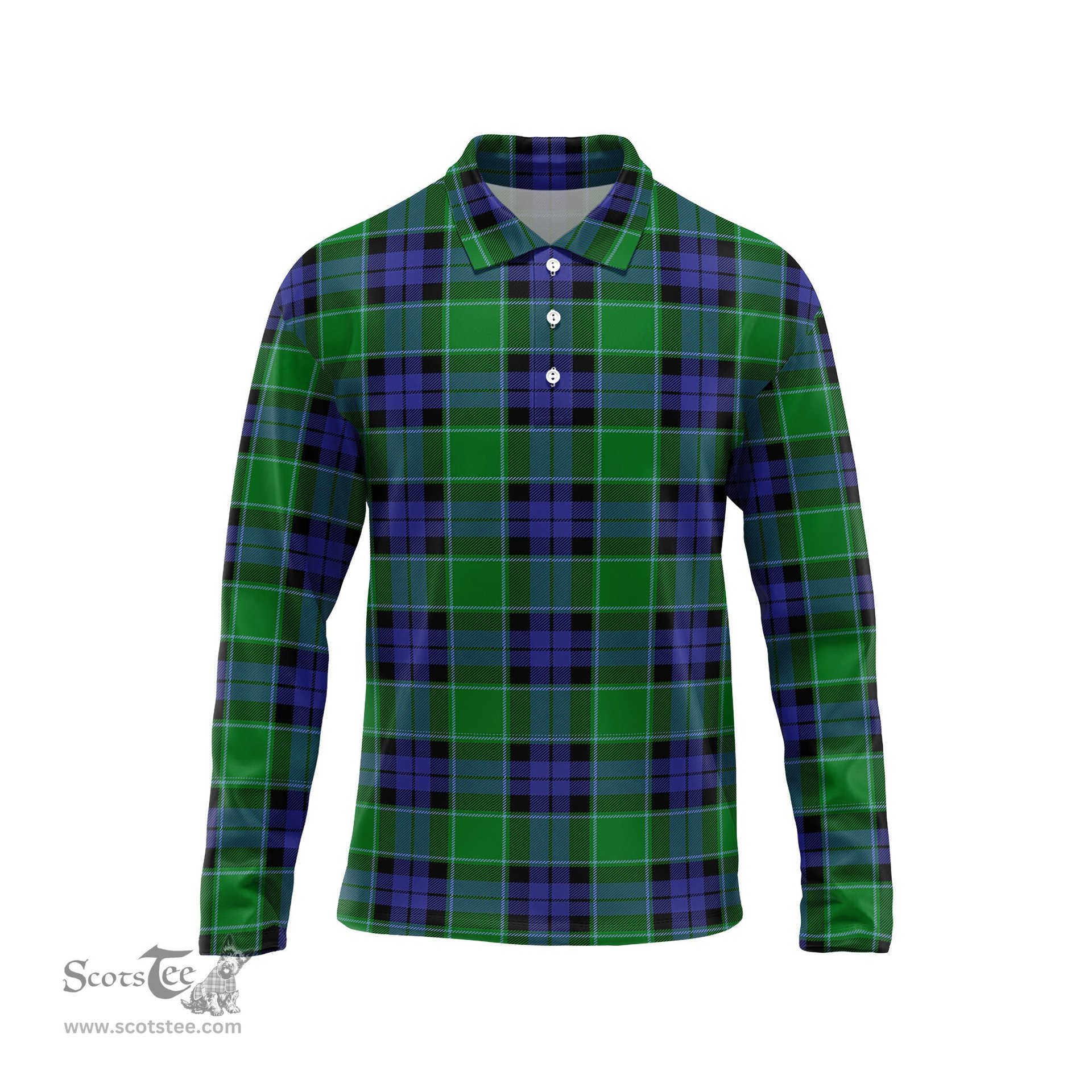 Scottish Graham of Menteith Modern Tartan Long Sleeve Plaid Polo Shirt
