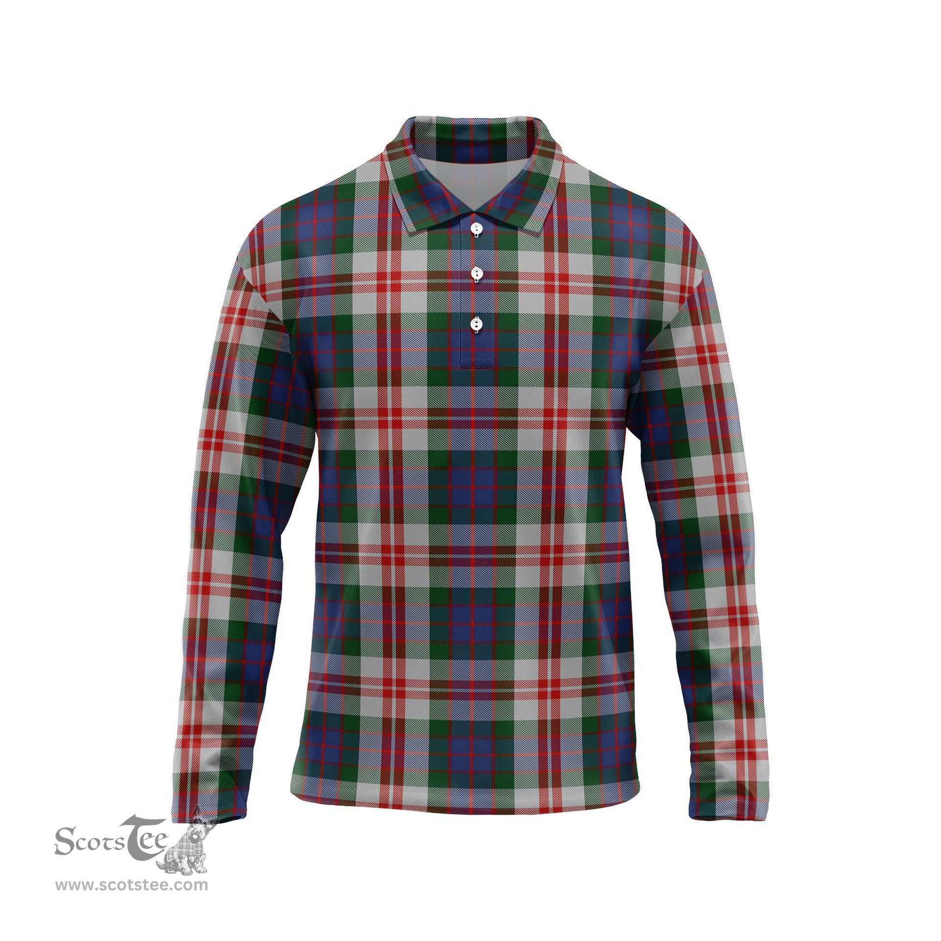 Scottish Fraser Red Dress Tartan Long Sleeve Plaid Polo Shirt