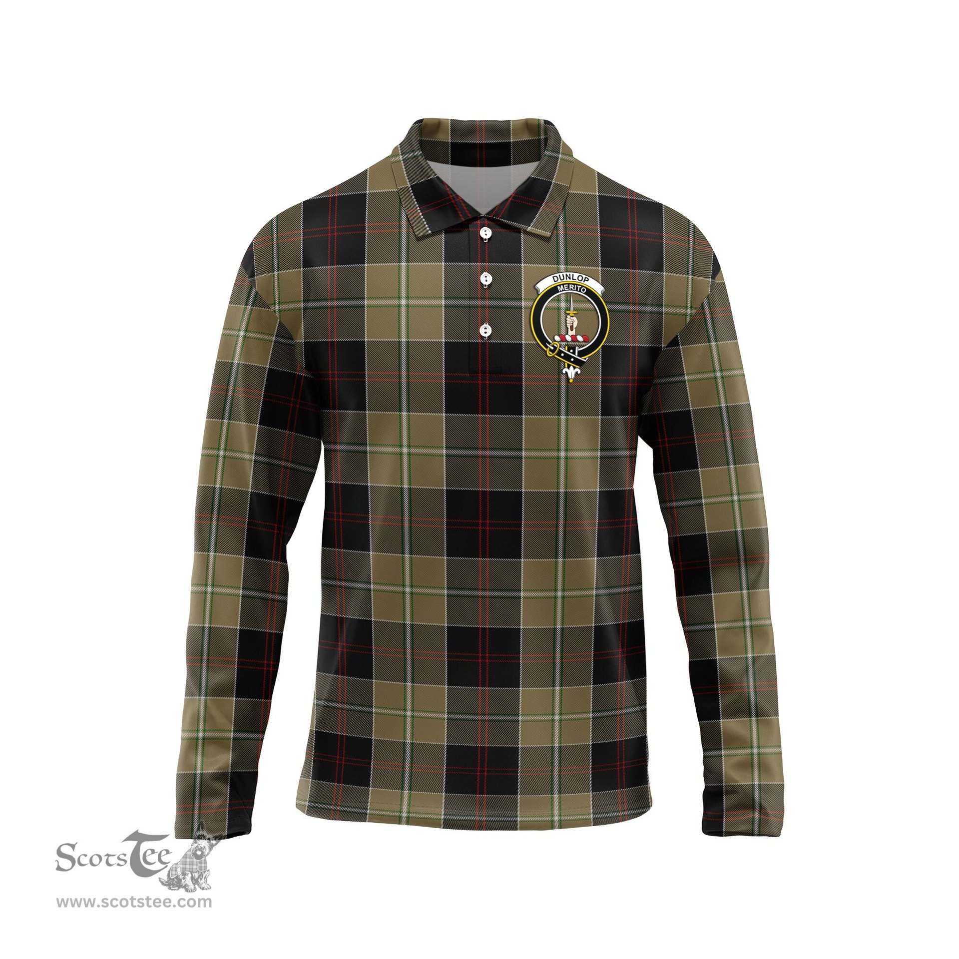 Scottish Dunlop Hunting Clan Crest Tartan Polo Long Sleeve Plaid Polo Shirt