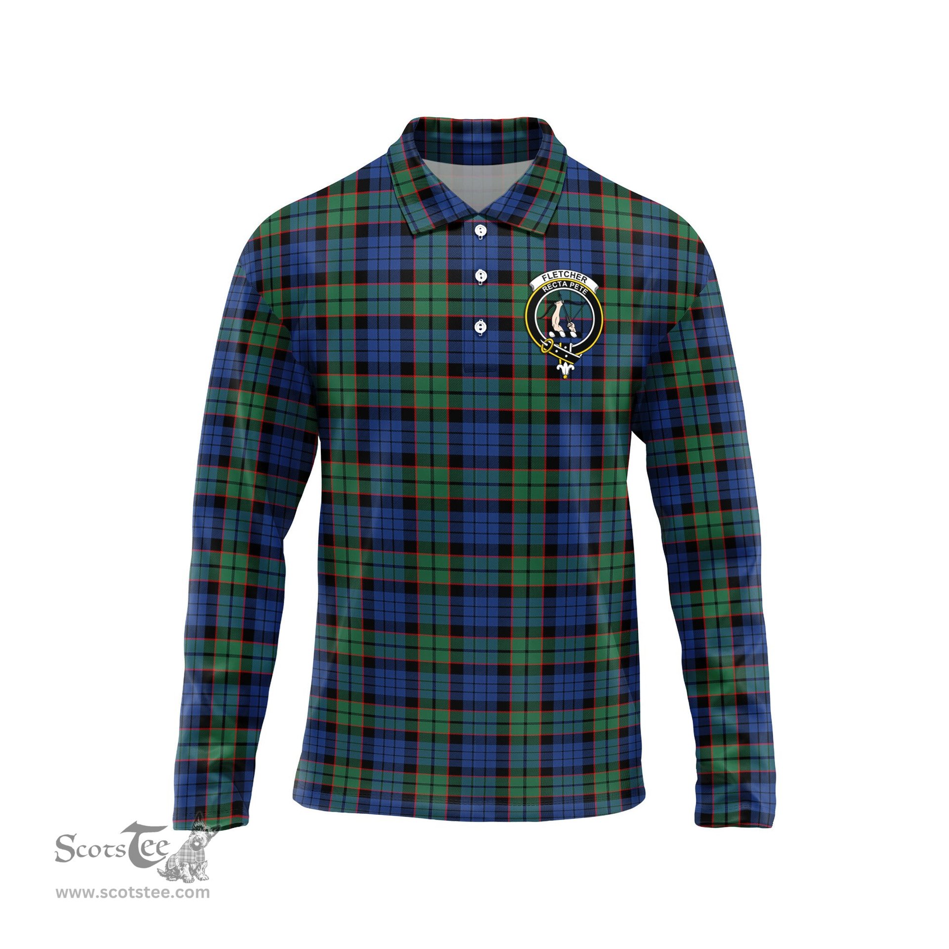 Scottish Fletcher Ancient Clan Crest Tartan Polo Long Sleeve Plaid Polo Shirt
