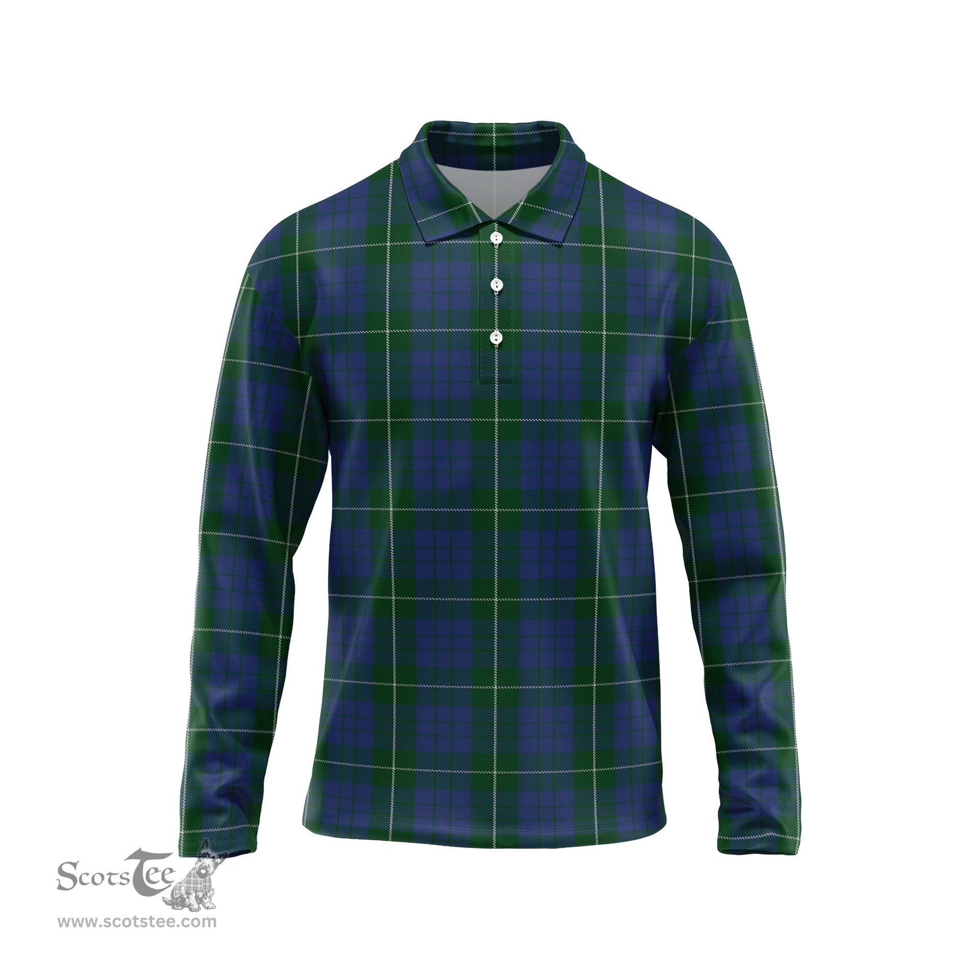 Scottish Hamilton Hunting Tartan Long Sleeve Plaid Polo Shirt