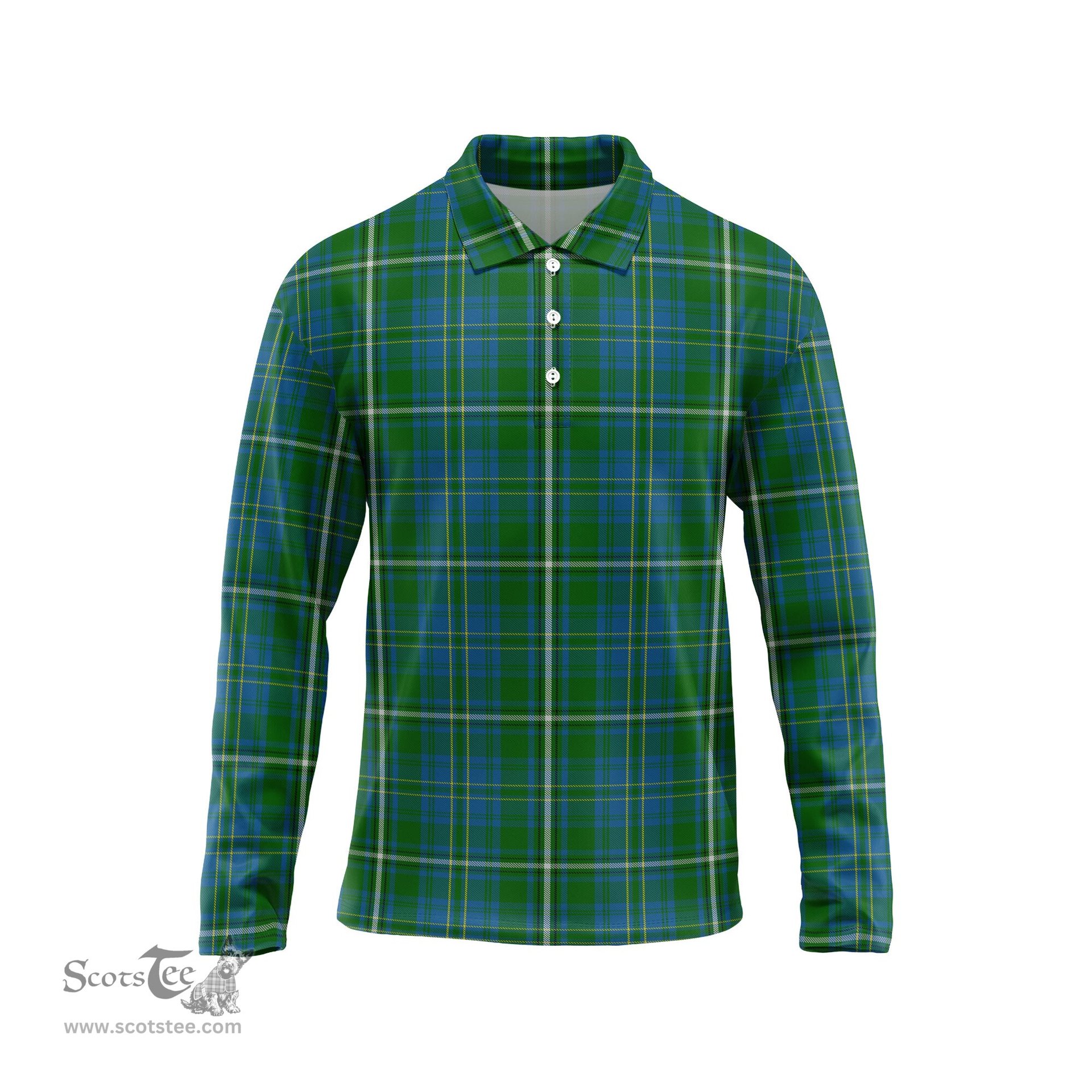 Scottish Hay Hunting Tartan Long Sleeve Plaid Polo Shirt
