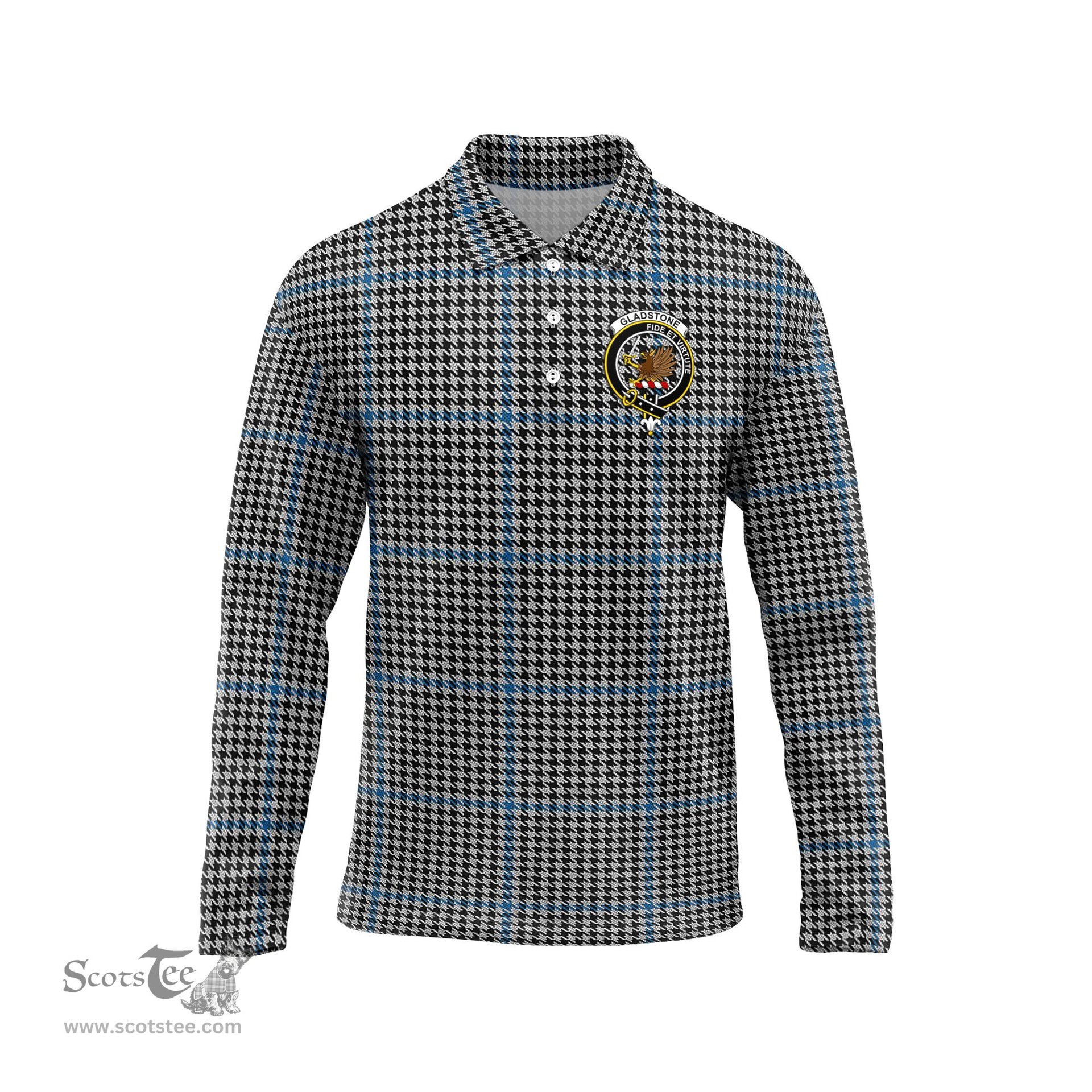 Scottish Gladstone Clan Crest Tartan Polo Long Sleeve Plaid Polo Shirt