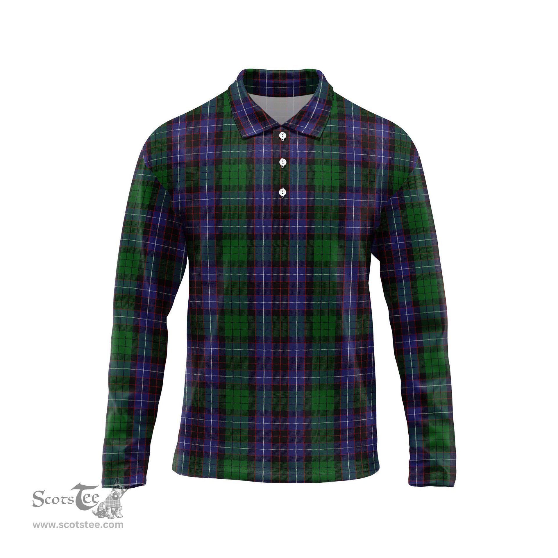 Scottish Hunter of Peebleshire Tartan Long Sleeve Plaid Polo Shirt